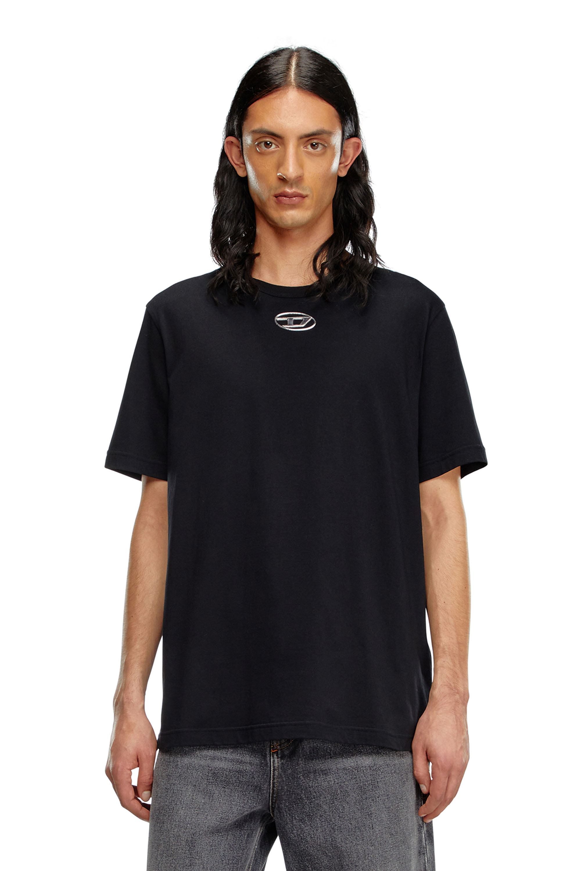 Diesel - T-JUST-OD, Man's T-shirt with injection moulded logo in Black - 3