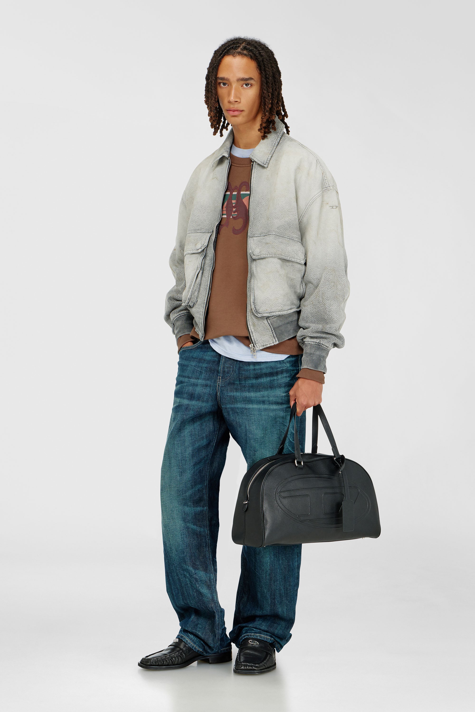 Diesel - D-KURZ, Unisex's Jacket in distressed herringbone denim in Light Grey - 1
