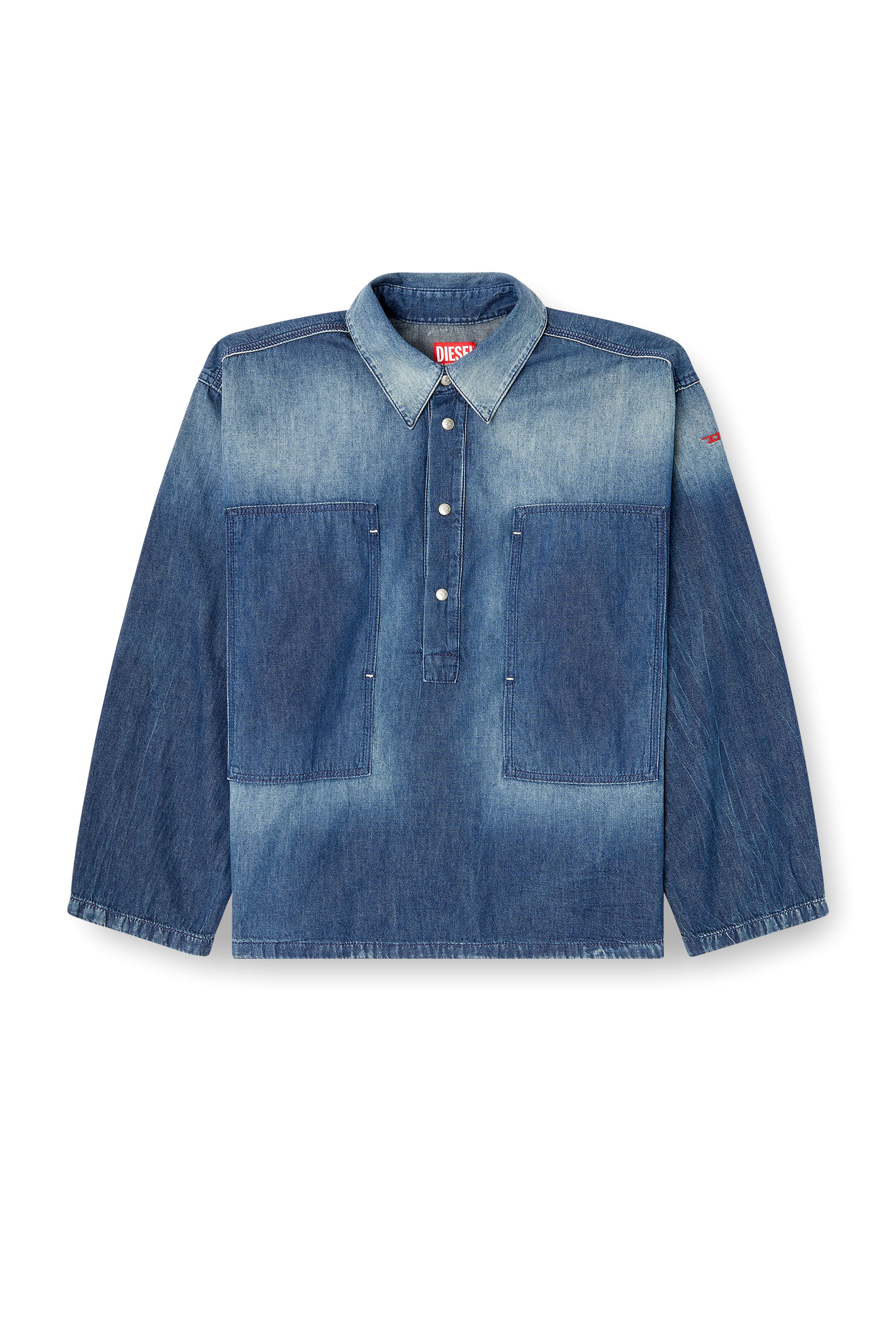 Diesel - DE-PRISS, Female's Henley top in contrast-effect denim in Medium Blue - 2