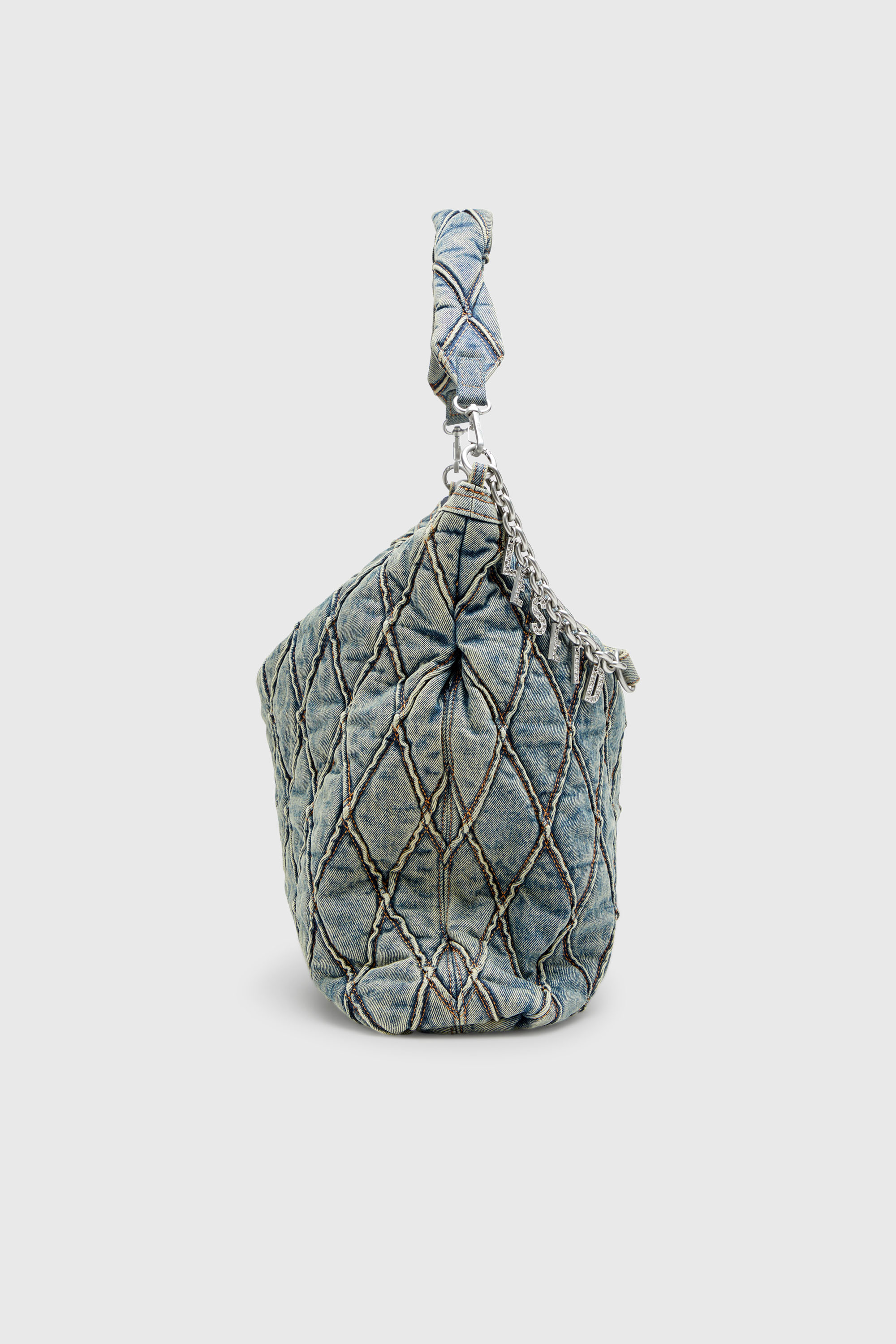 Diesel - CHARM-D HOBO, Woman's Charm-D-Large hobo in argyle quilted denim in Blue - 5