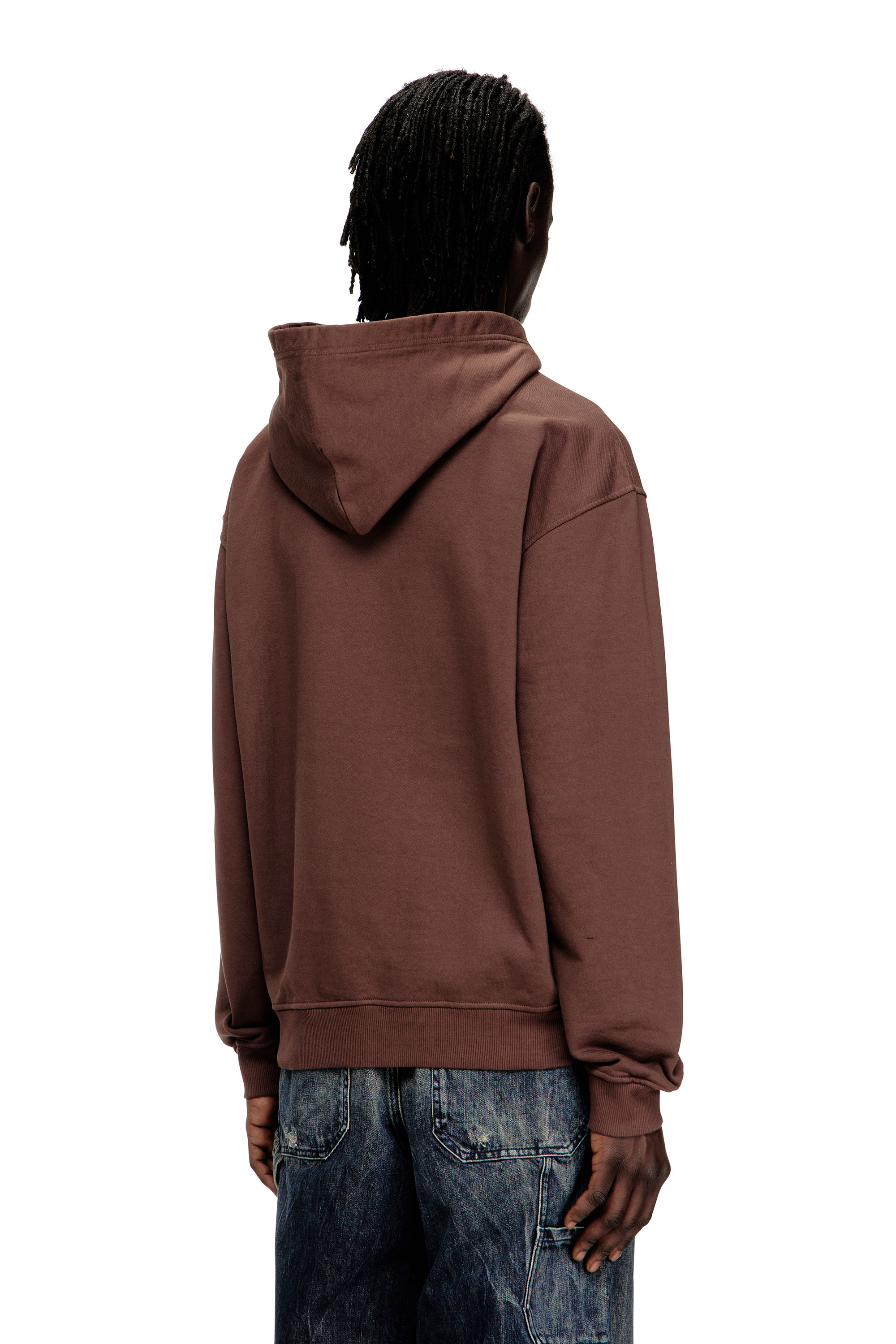 Diesel - S-NORMAN-HOOD, Man's Cotton hoodie with D appliqu&eacute; in Brown - 4