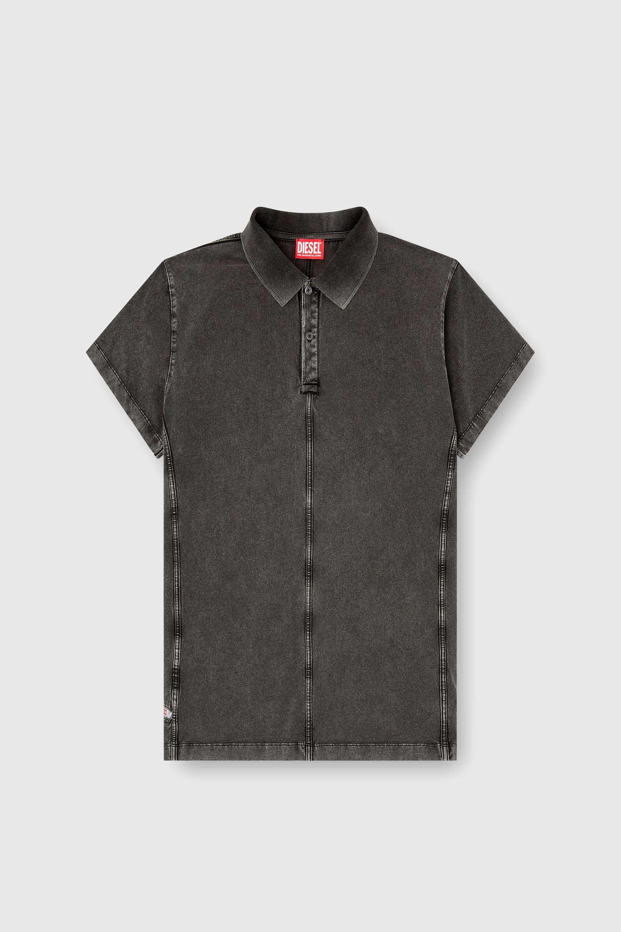 Diesel - T-NOMELY, Man's Polo shirt in denim-look jersey in Black - 2