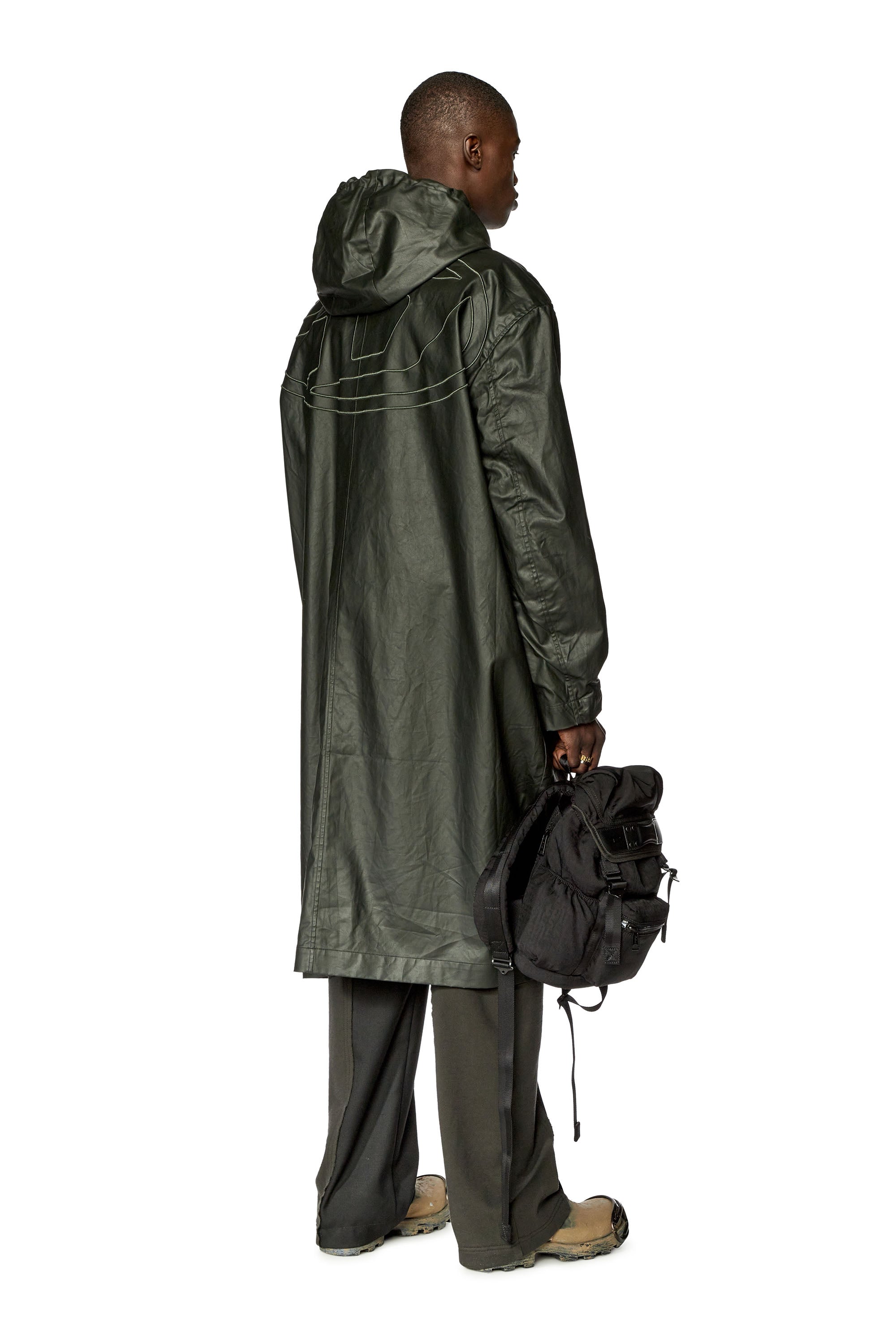 Men's Long jacket in coated cotton twill | Black | Diesel