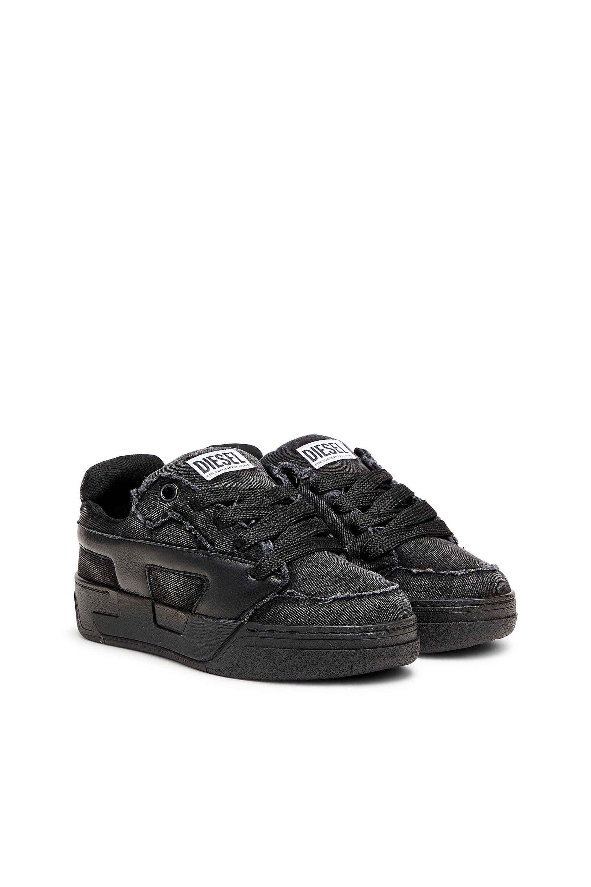 Diesel - S-D-OLLIE LOW, S-D-Ollie - Zapatillas en denim deshilachado y piel Hombre in Negro - 2