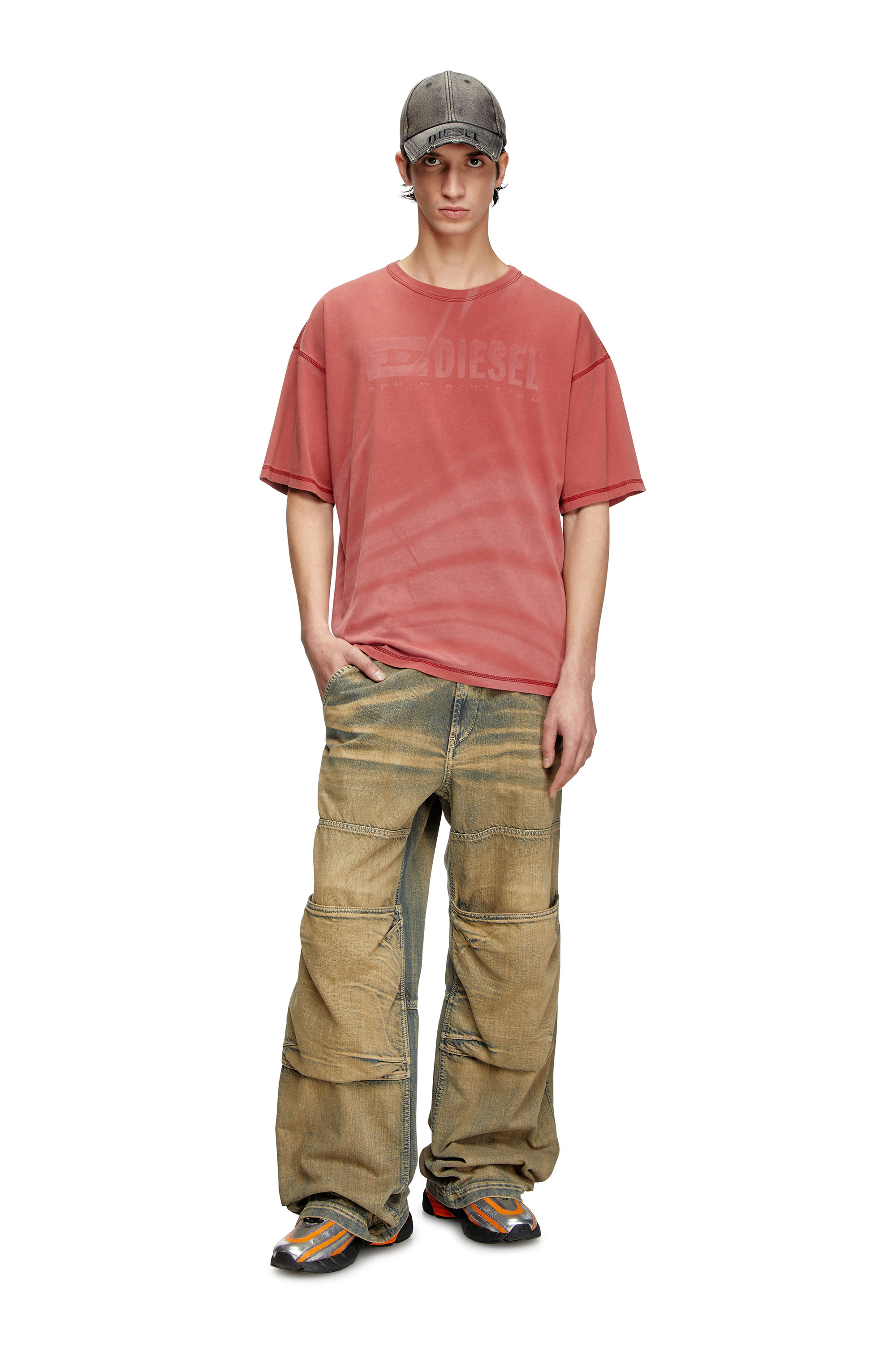 Diesel - T-ADJUST-R13, Male's Laser-faded logo T-shirt in Red - 3