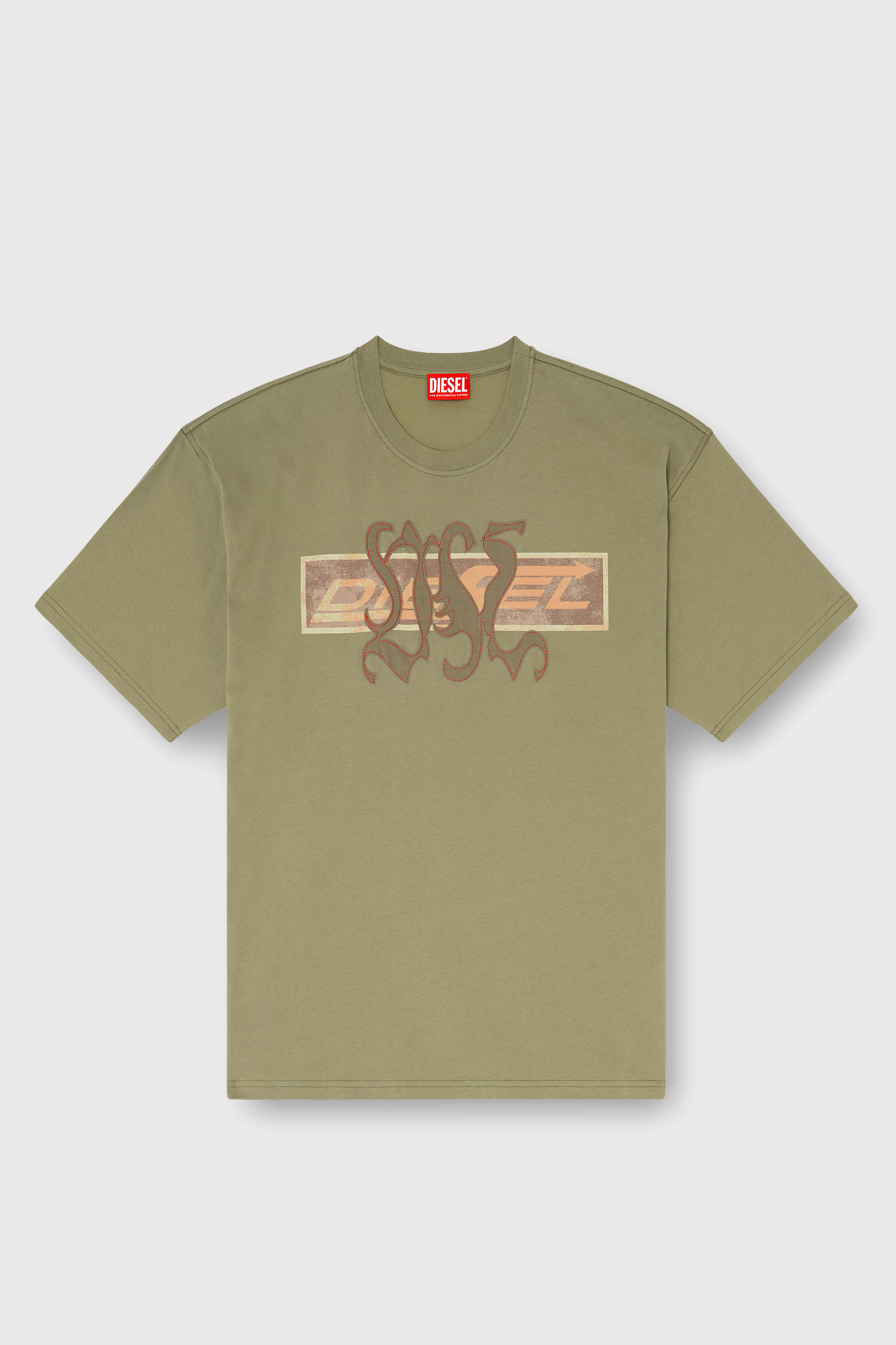 Diesel - T-BOXT-AA17, Man's T-shirt with graphic print and patches in Military Green - 2