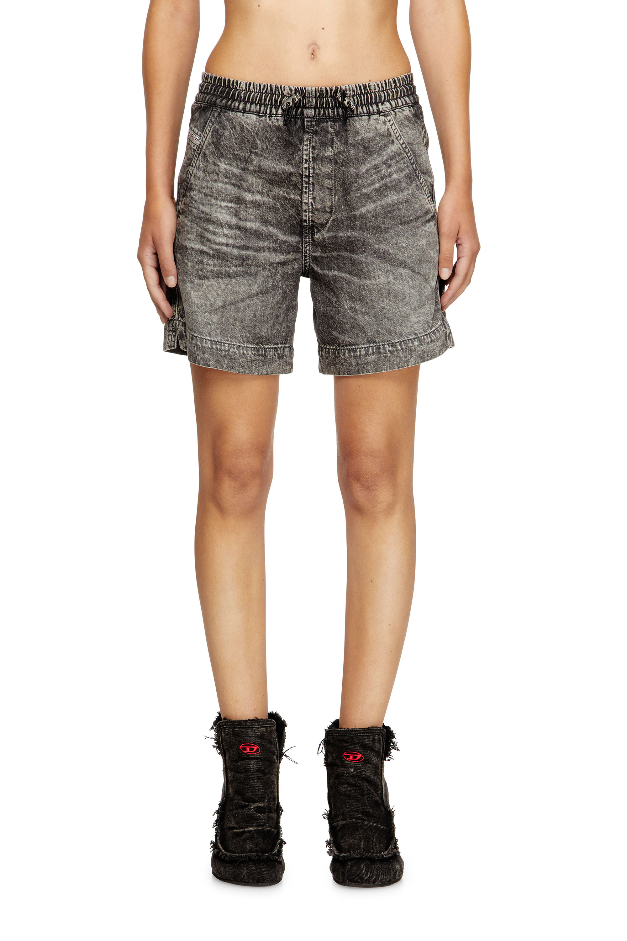 Diesel - D-TENNI-S1, Unisex's Shorts in marbled denim in Black - 1