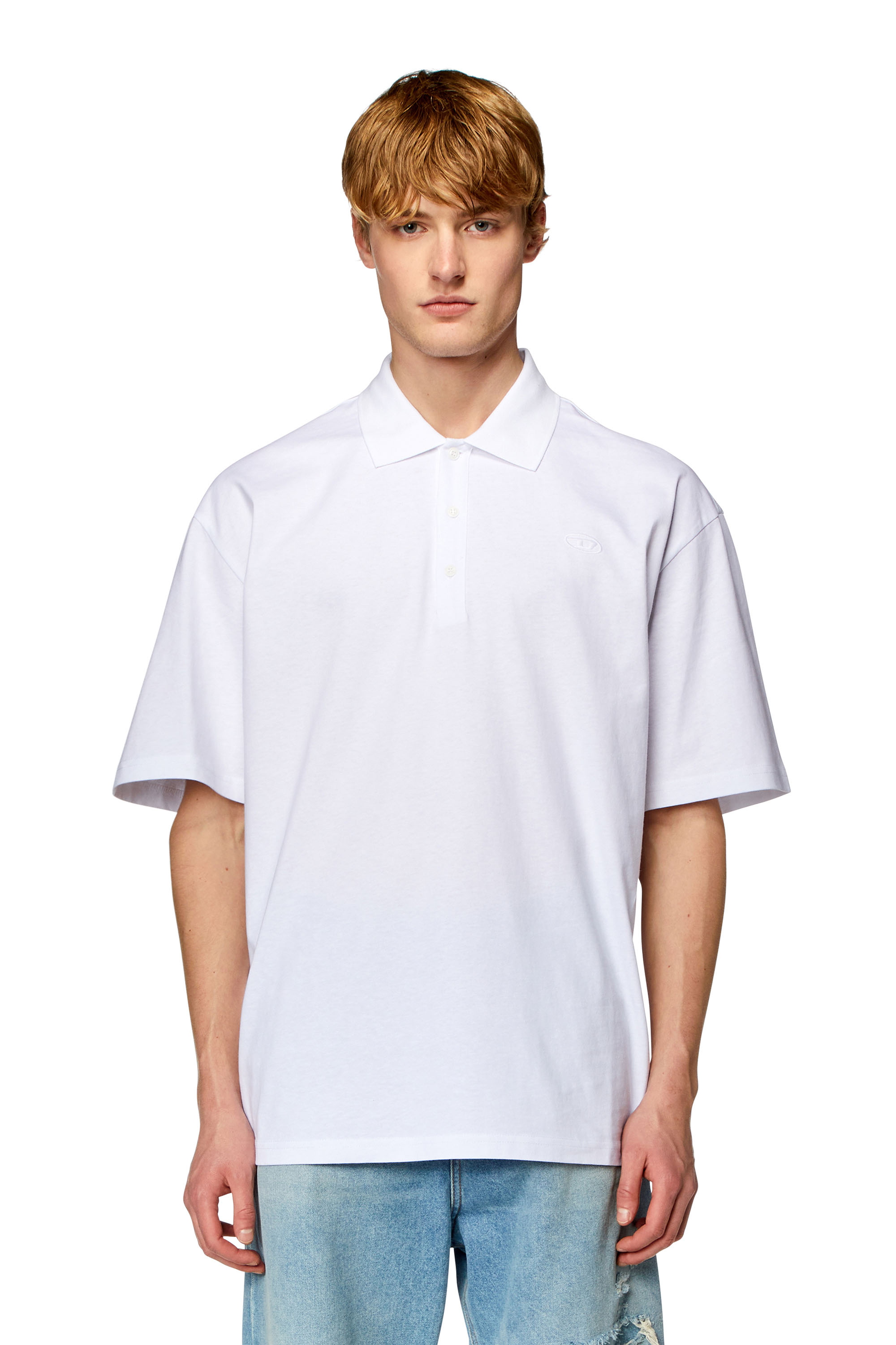 Diesel - T-VORT-MEGOVAL-D, Man's Polo shirt with maxi oval D embroidery in White - 3