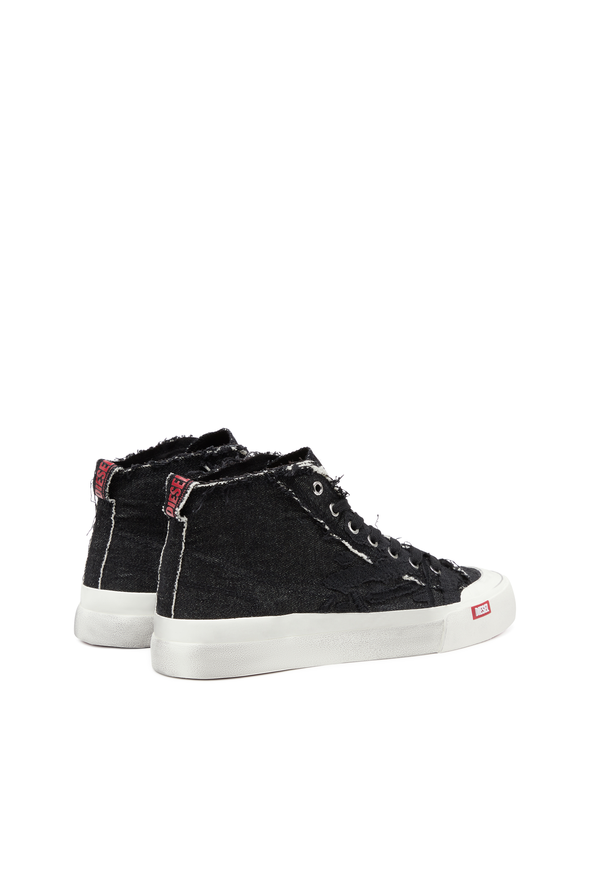 Diesel - S-ATHOS MID, Man's S-Athos Mid-Destroyed gauze and denim high-top sneakers in Black - 3
