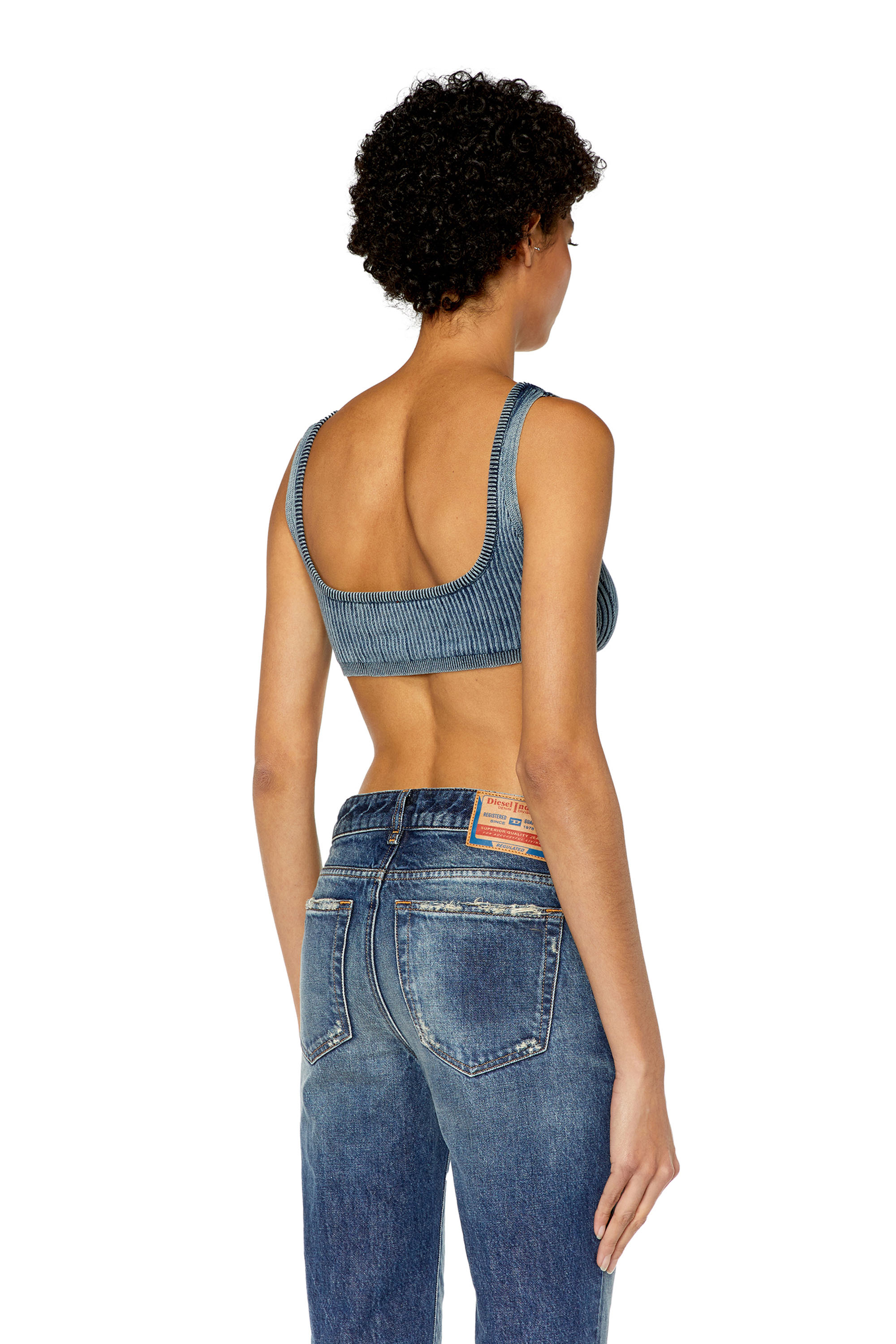 Diesel - M-ALTRE, Top cropped côtelé avec délavage héritage Femme in Bleu - 3