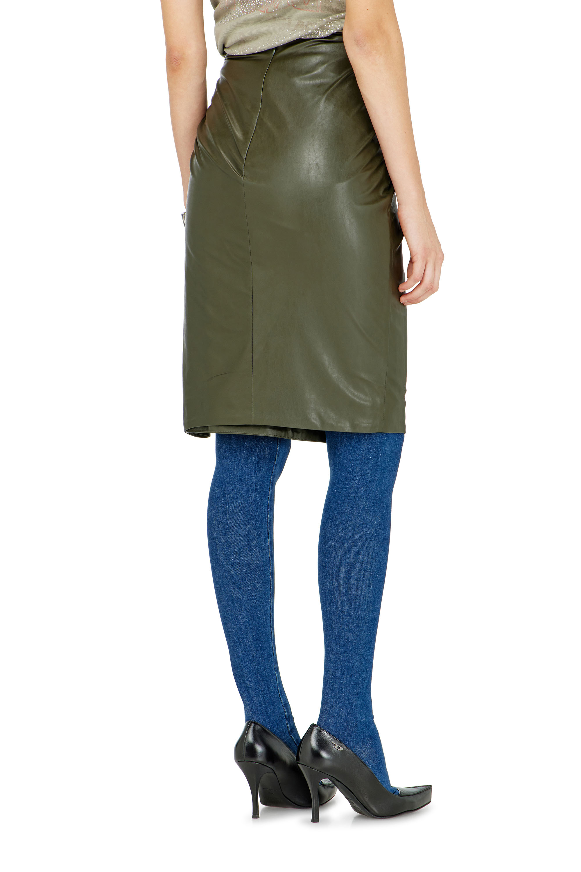 Diesel - O-DASLI, Woman's Draped pencil skirt with split in Green - 3