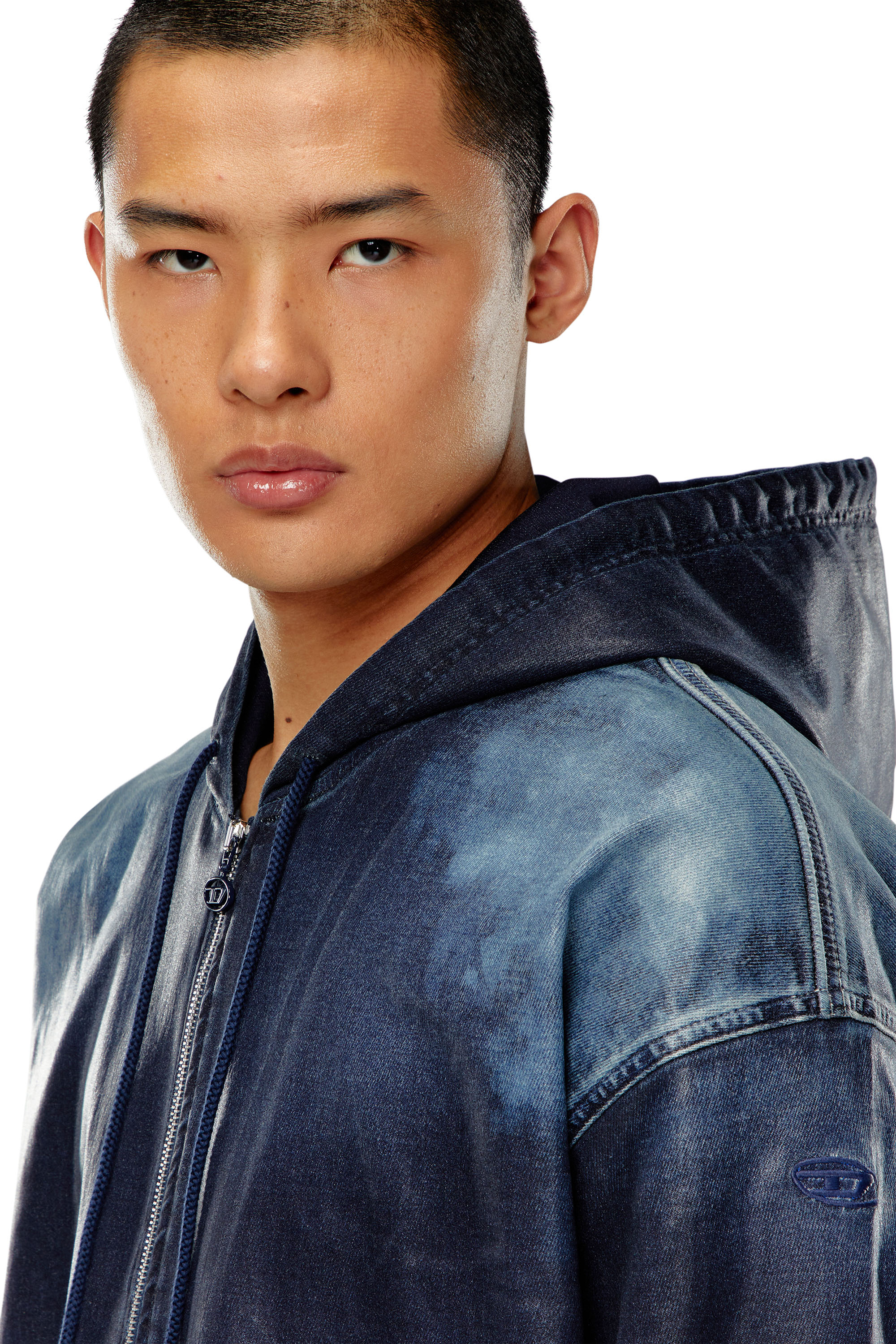 Diesel - D-GIR-S TRACK, Man's Zip-up hoodie in coated Track Denim in Blue - 5