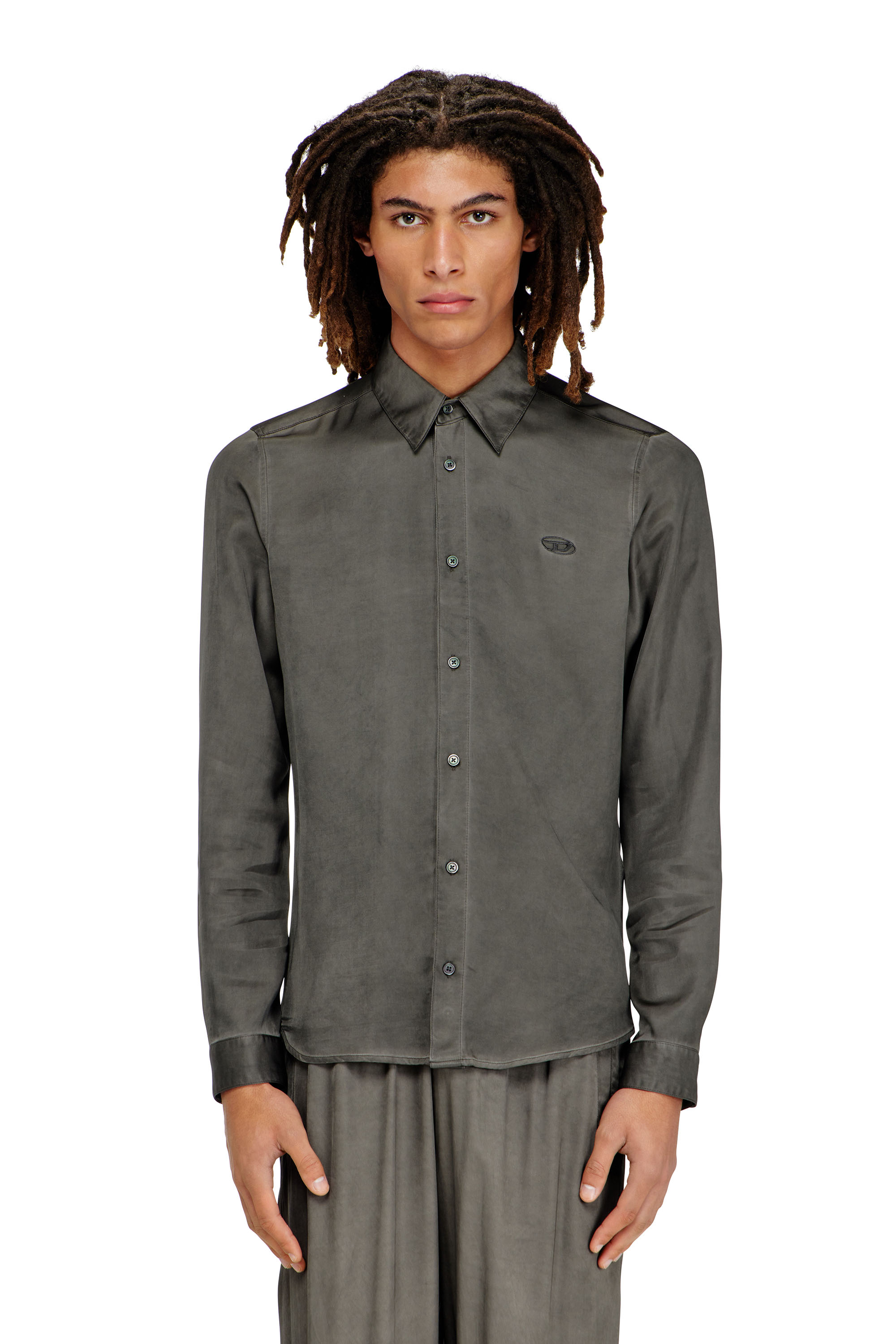 Diesel - S-KINNY-ALBG, Male's Shirt in treated fluid viscose in Dark Grey - 3