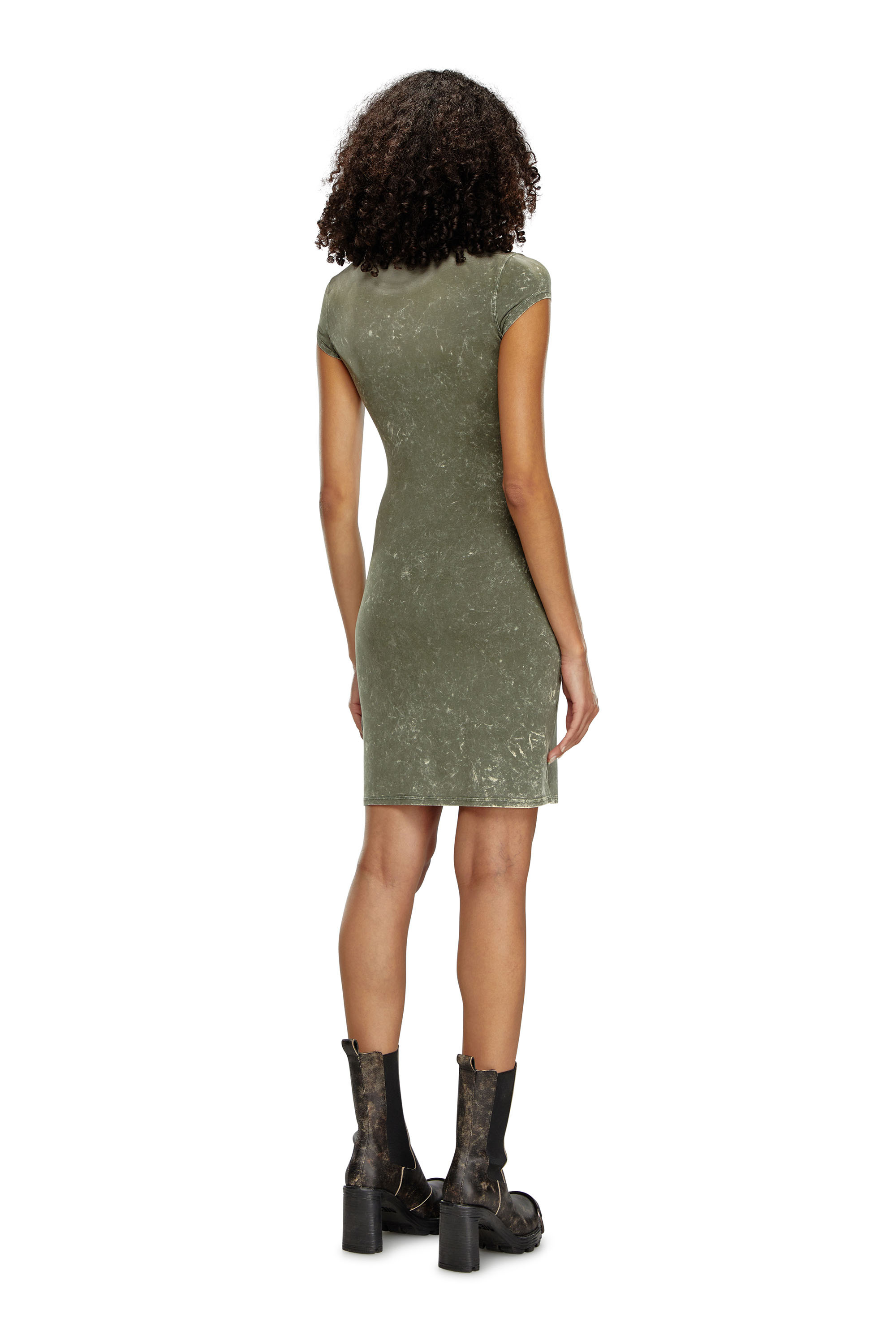 Diesel - D-ANGIEL-P1, Female's Short dress in marbled stretch jersey in Olive Green - 4