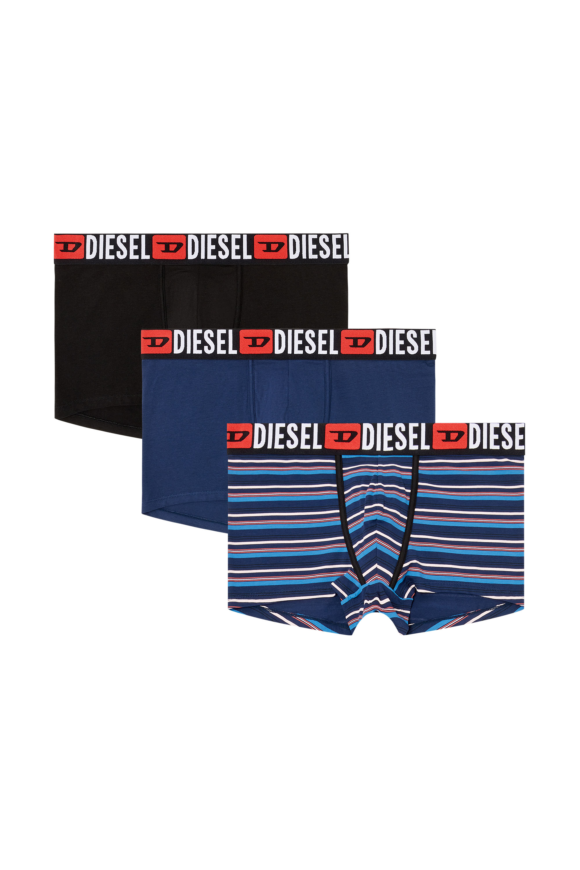 Diesel - UMBX-DAMIENTHREEPACK, Male's 3-pack of stretch cotton trunks with stripes in Blue/Black - 1