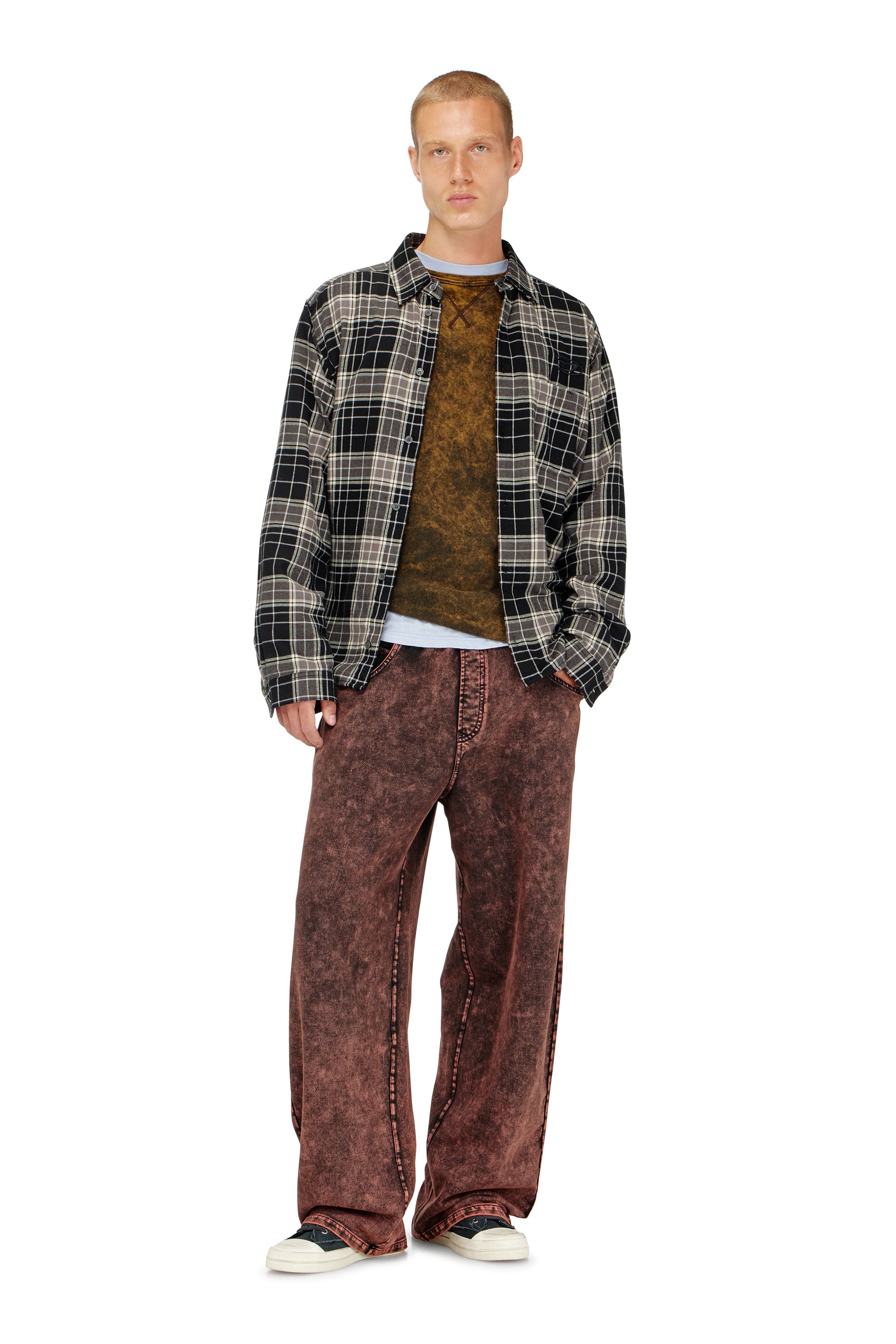 Diesel - T-BOXT-LS-RAW, Man's Acid-wash long-sleeve T-shirt with frayed details in Brown - 2