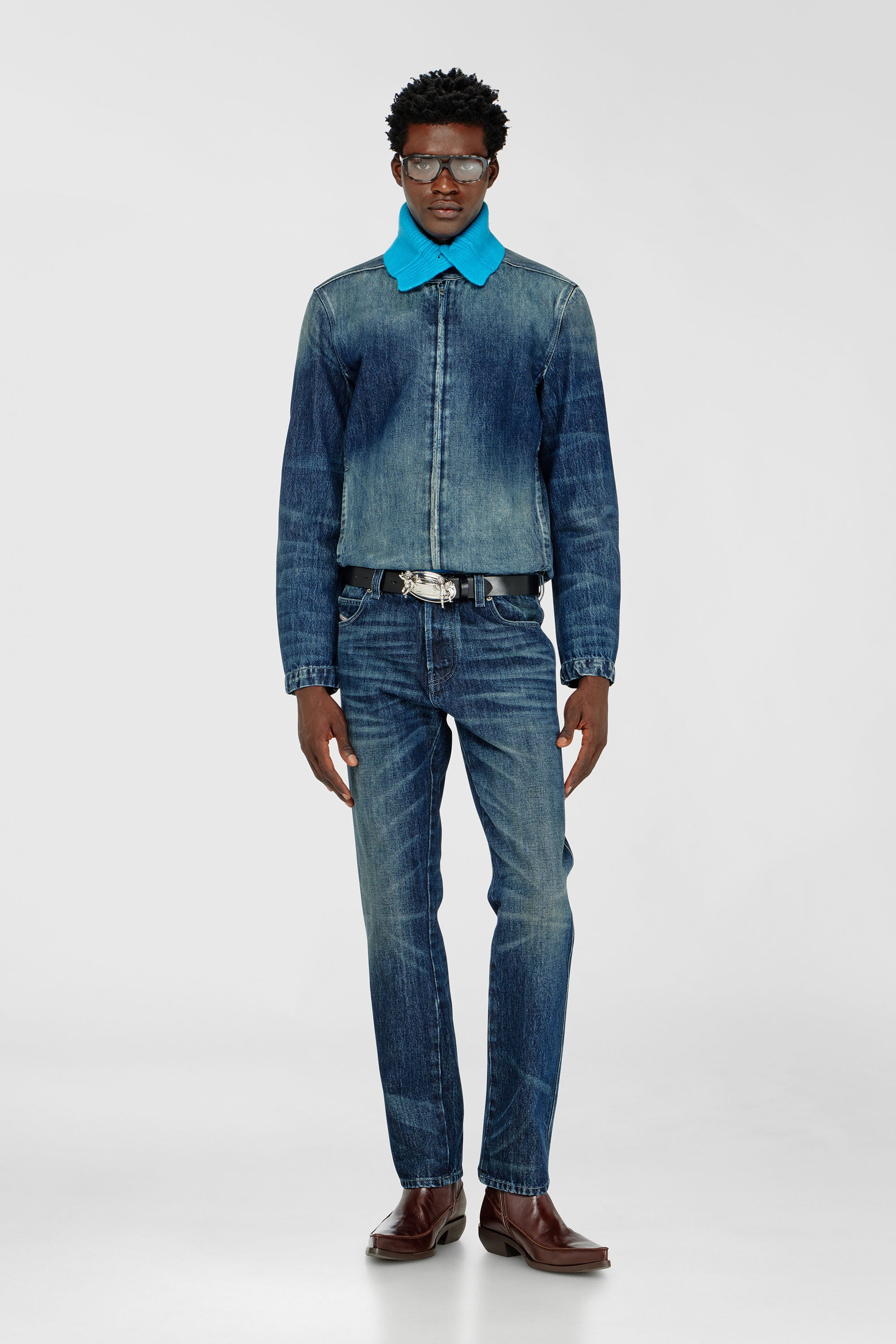 Diesel - D-GLORY-FSJ, Male's Moto jacket in denim in Dark Blue - 2
