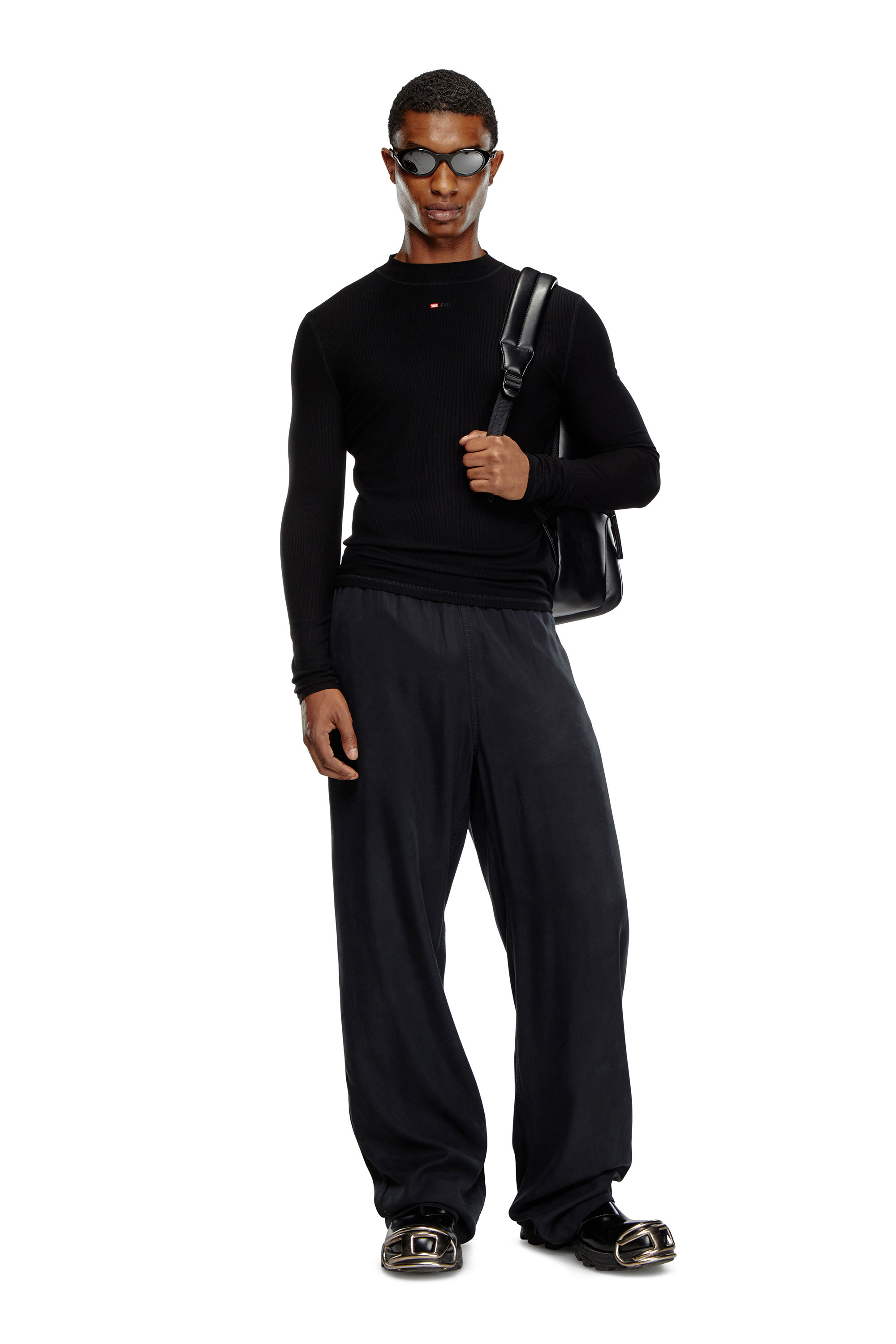 Diesel - T-MOKKY-LS-MICRODIV, Male's Mock-neck top with micro logo in Black - 1