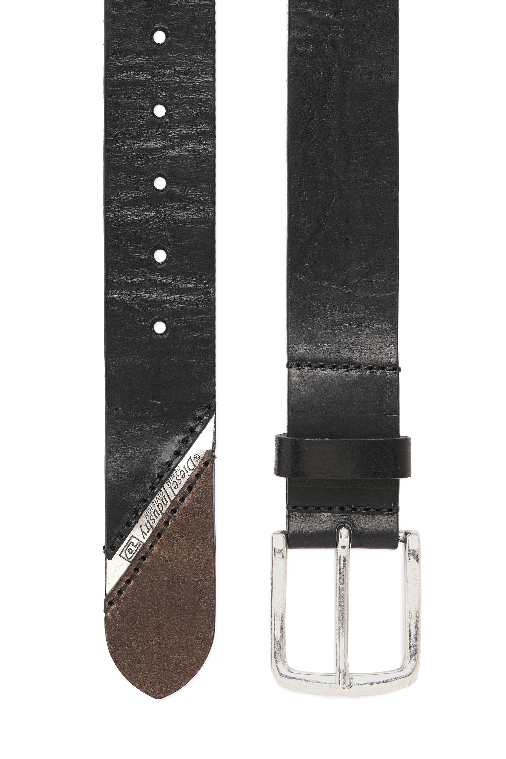 Diesel - B-LINE, Man's 3.9cm treated leather belt with diesel logo in Black - 3