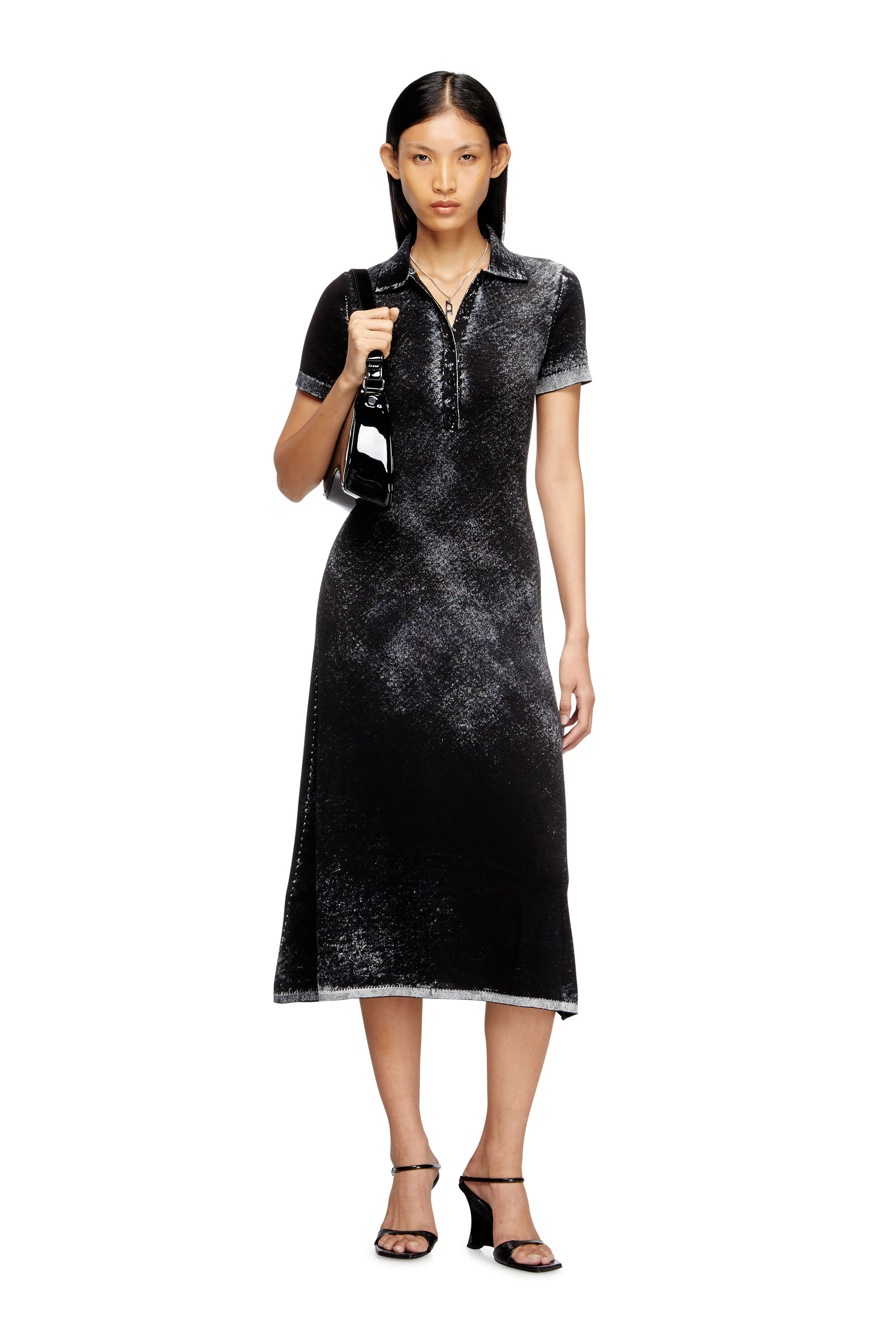 Diesel - M-LOURENS, Woman's Midi polo dress in reverse-printed knit in Black - 3