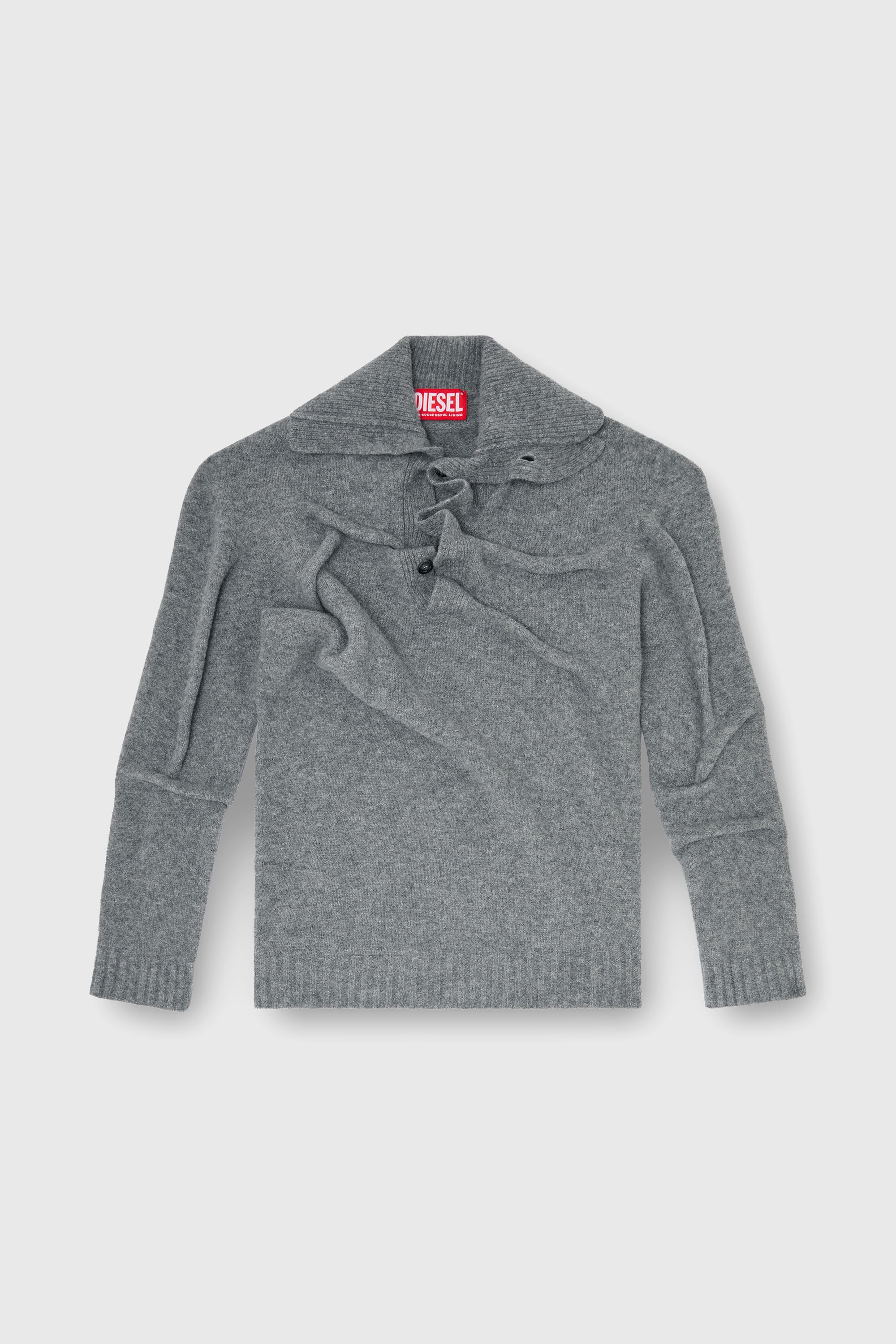 Diesel - K-ANDREW, Jersey con cuello abotonado de punto afieltrado con textura arrugada Hombre in Gris - 2