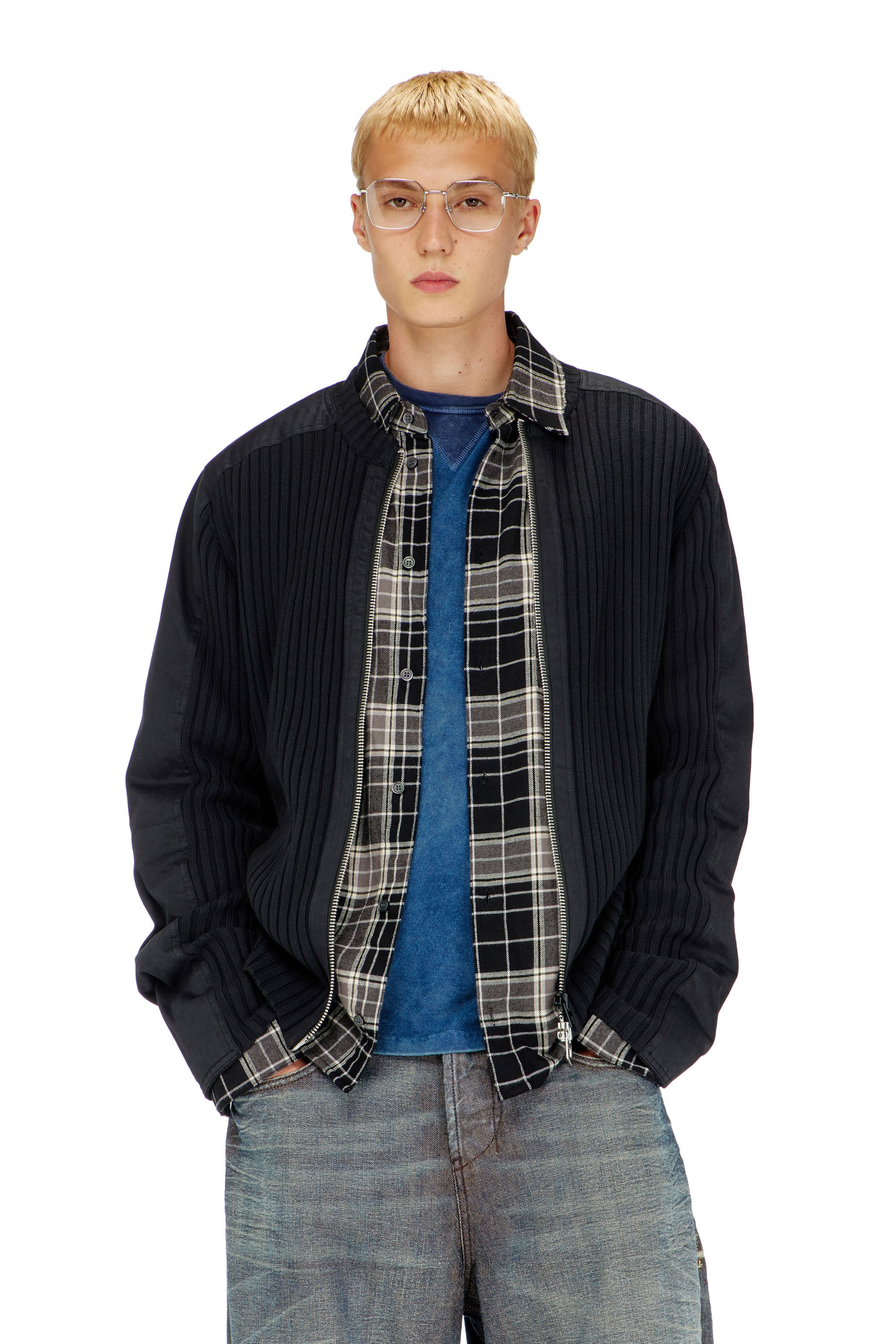 Diesel - K-MATTY, C&aacute;rdigan con cremallera y paneles utility Hombre in Negro - 3