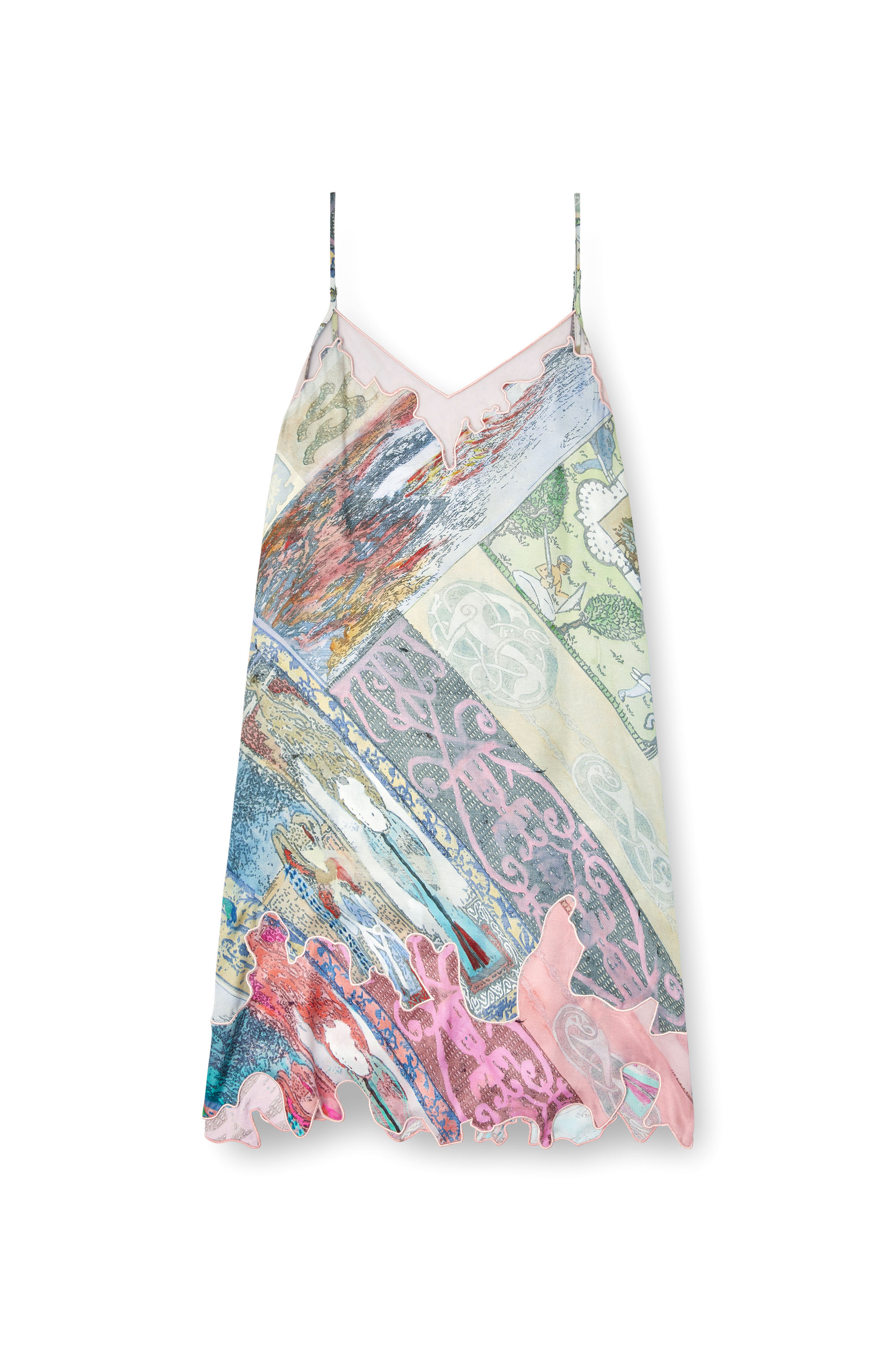 D-ARIA, Green/Pink Diesel - D-ARIA, Female's Viscose slip dress with Heraldic print in Green/Pink - 2