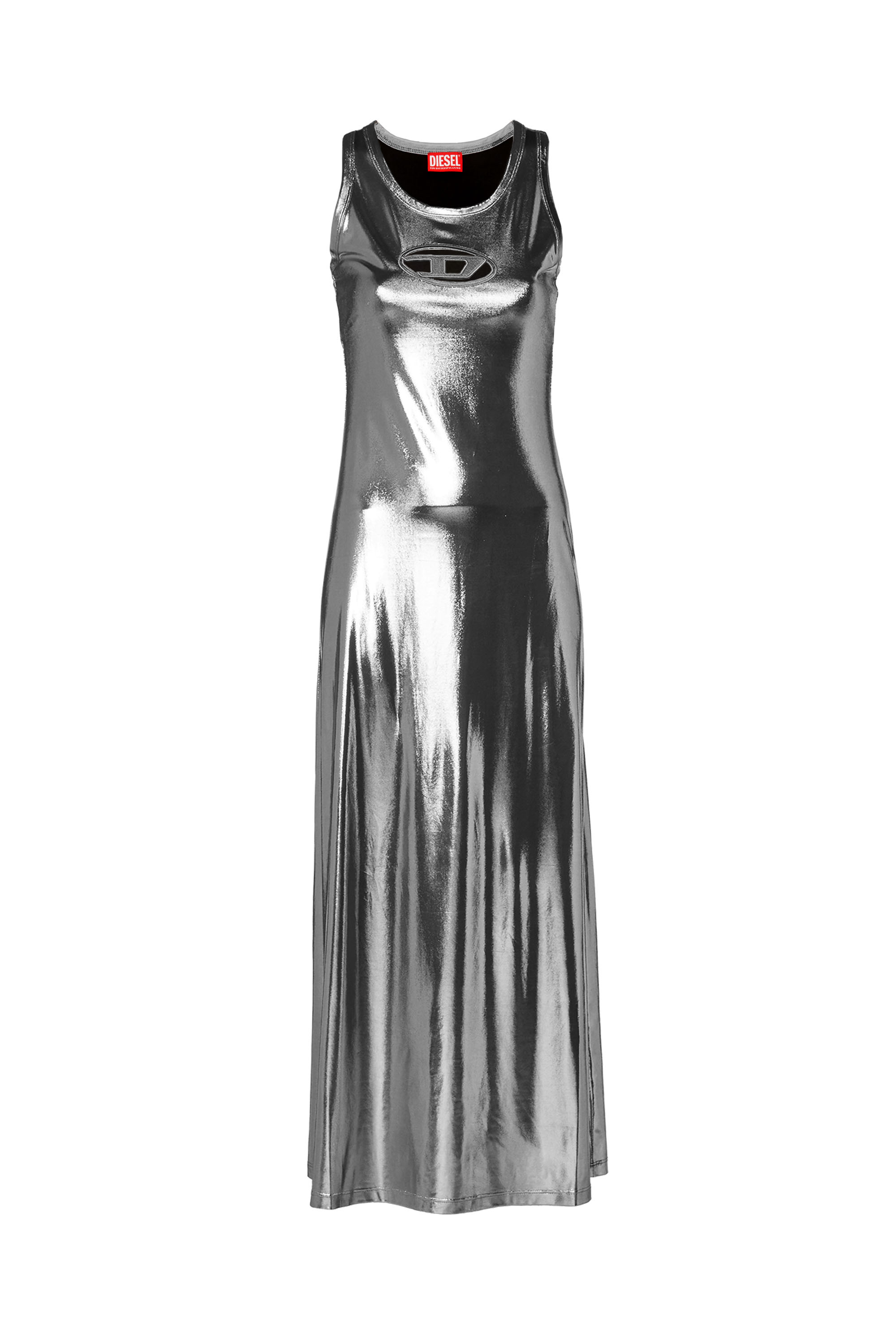 Diesel - D-LYNY, Woman's Midi dress in metallic stretch jersey in Silver - 2