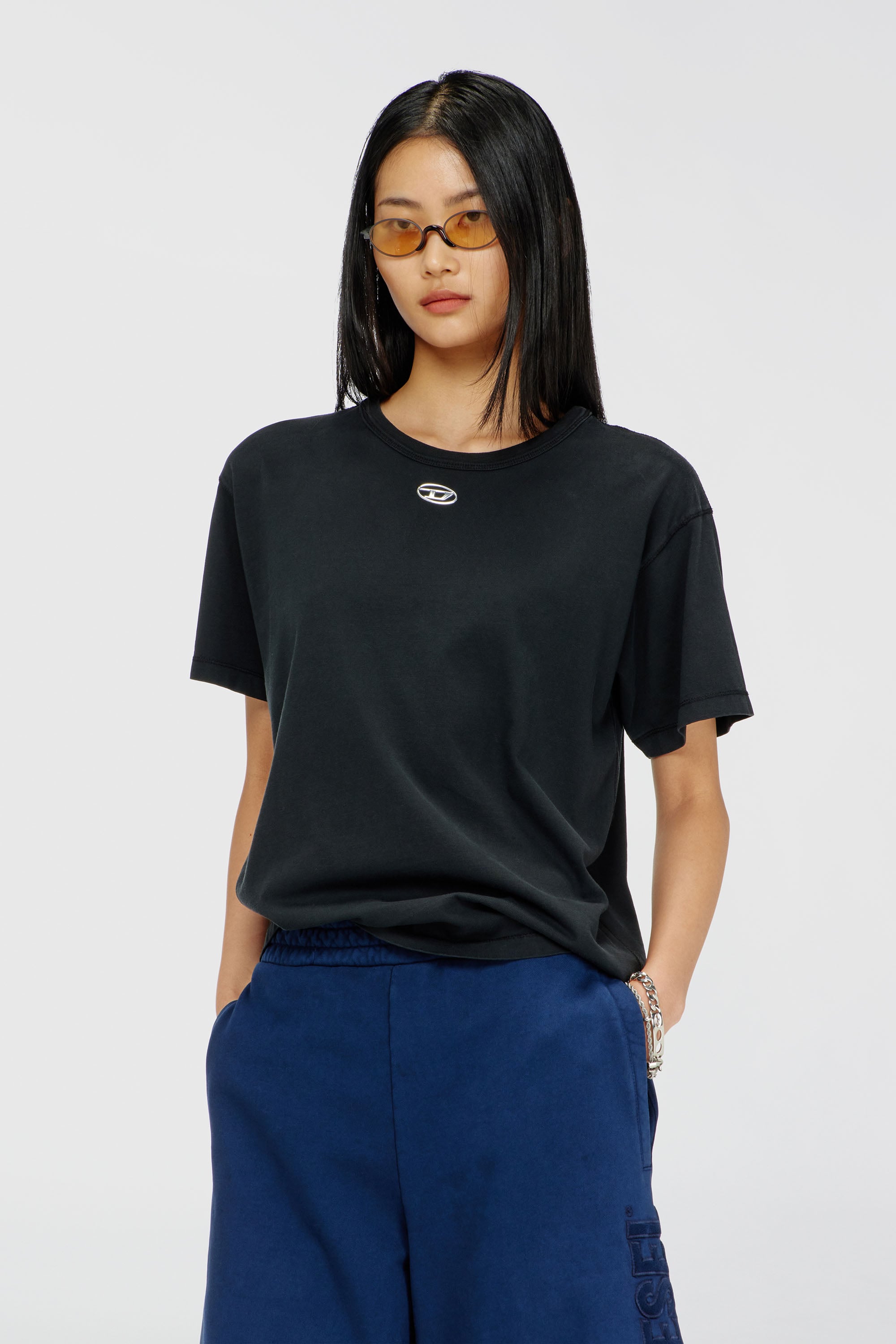 Diesel - T-NORMY-OD-S1, Female's Cotton T-shirt with metallic Oval D in Black - 1