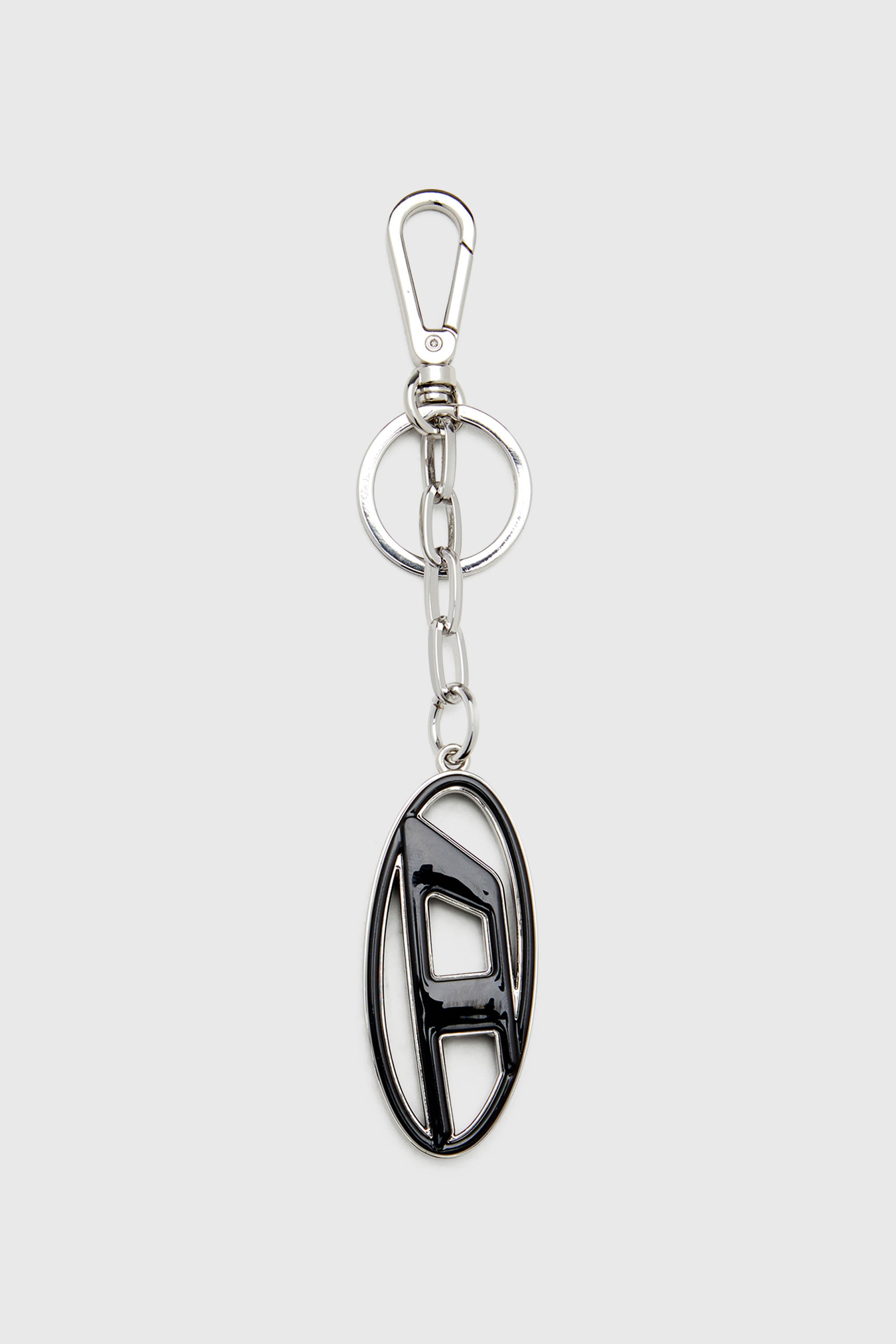 Diesel - CAGE-D LAYER, Male's Metal and resin Oval D keyring in Black/Silver - 1