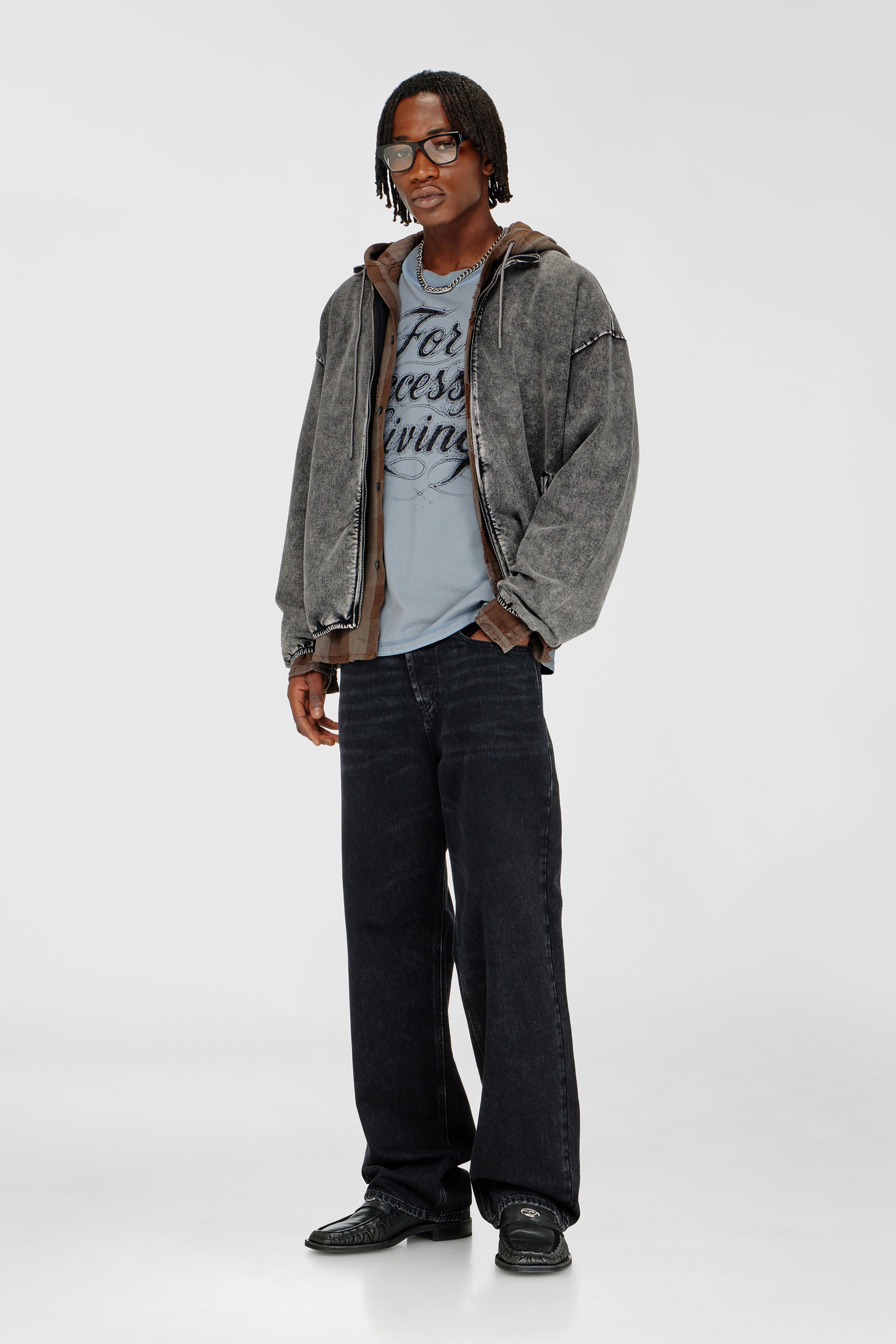 Diesel - S-CORSY, Man's Sweat jacket with denim effect in Grey - 2