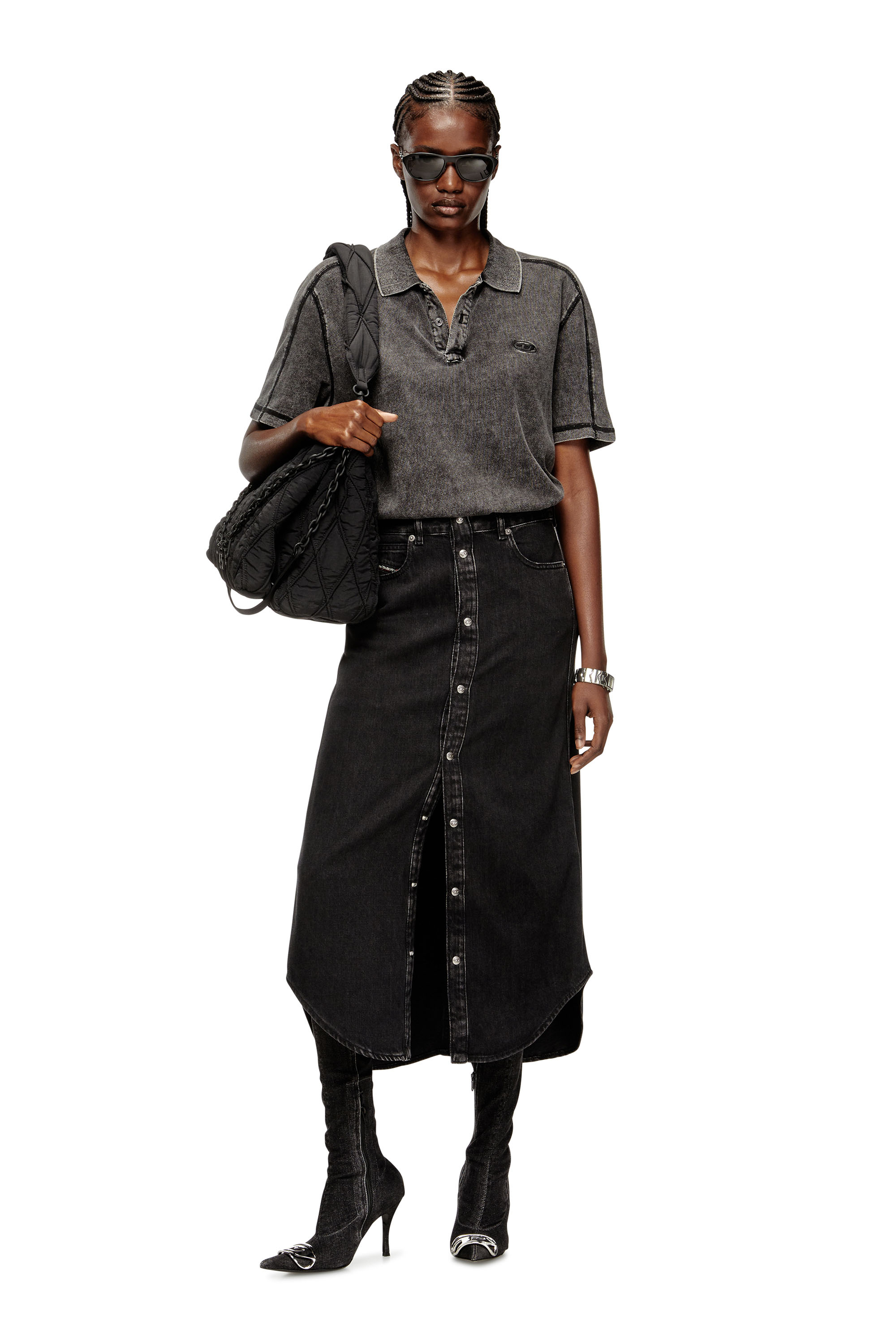 DE-ARD-LONG, Black Diesel - DE-ARD-LONG, Female's Midi denim skirt in Black - 1