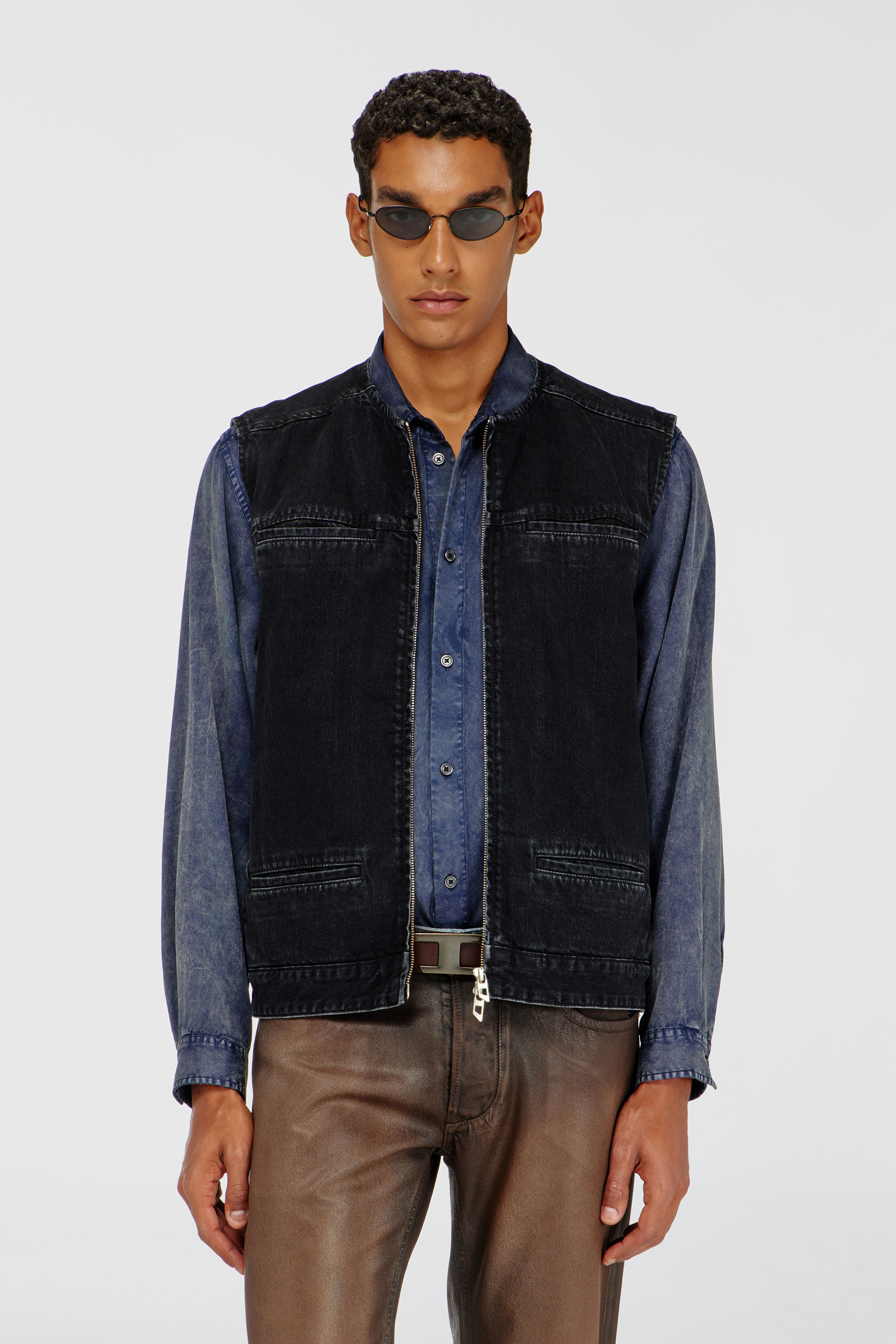 Diesel - D-ANZO, Unisex's Zip-up vest in denim in Black - 3
