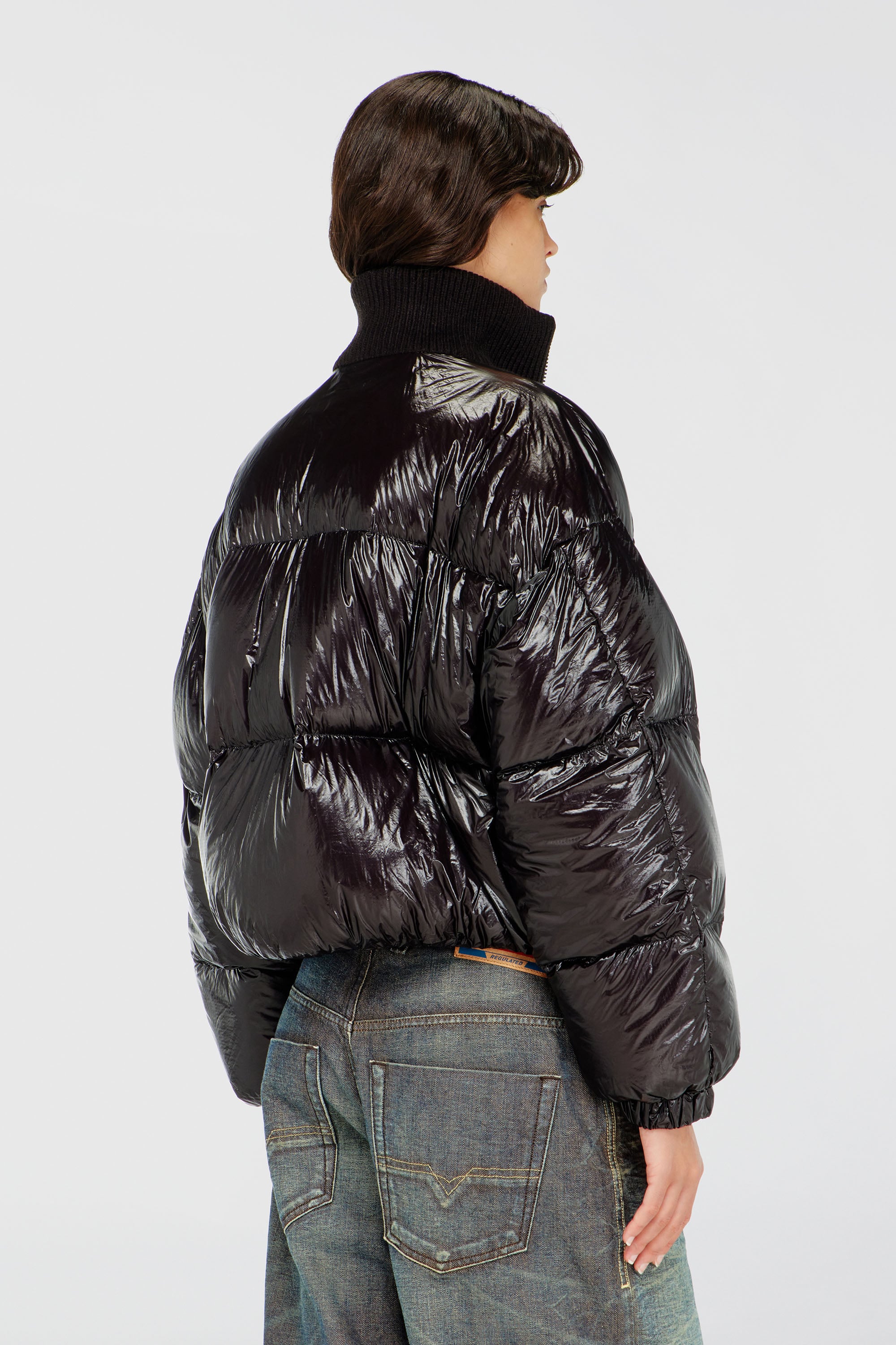 Diesel - W-ARRIOR, Female's Down puffer jacket in ripstop with knitted collar in Black - 5