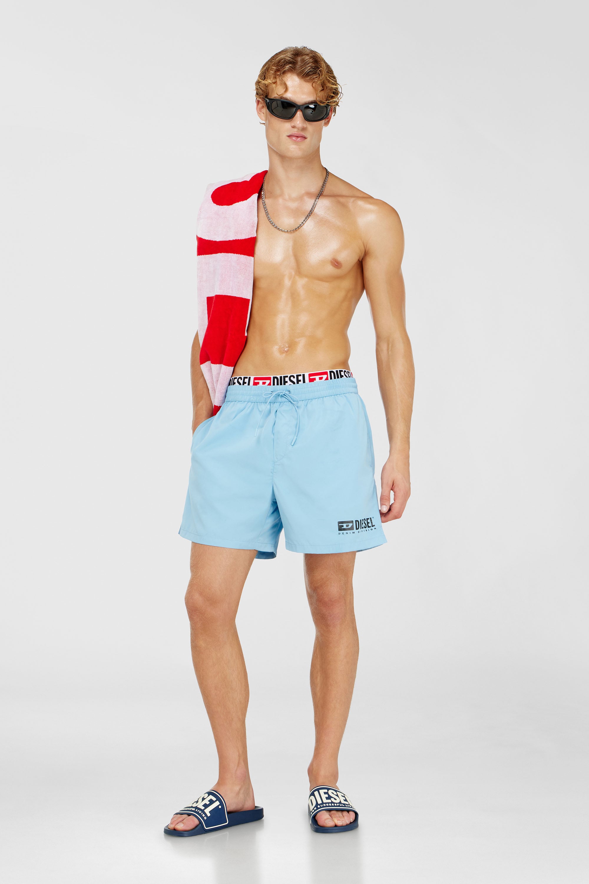 Diesel - VISPER-41-D-CORE, Man's Mid-length swim shorts with logo print in Azure - 2