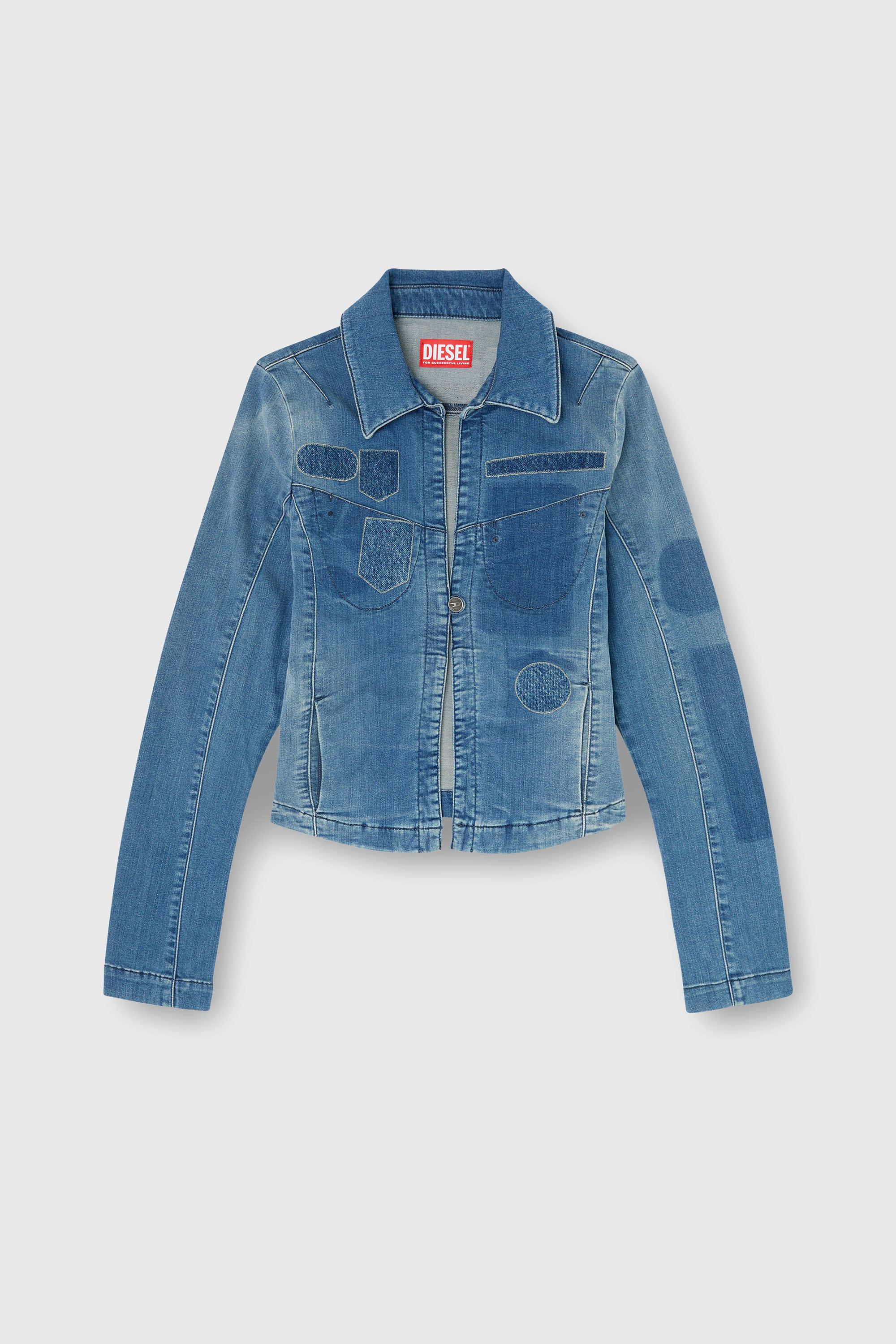 Diesel - DE-VILARA-S, Camisa vaquera de un bot&oacute;n con efecto patch Mujer in Azul marino - 2