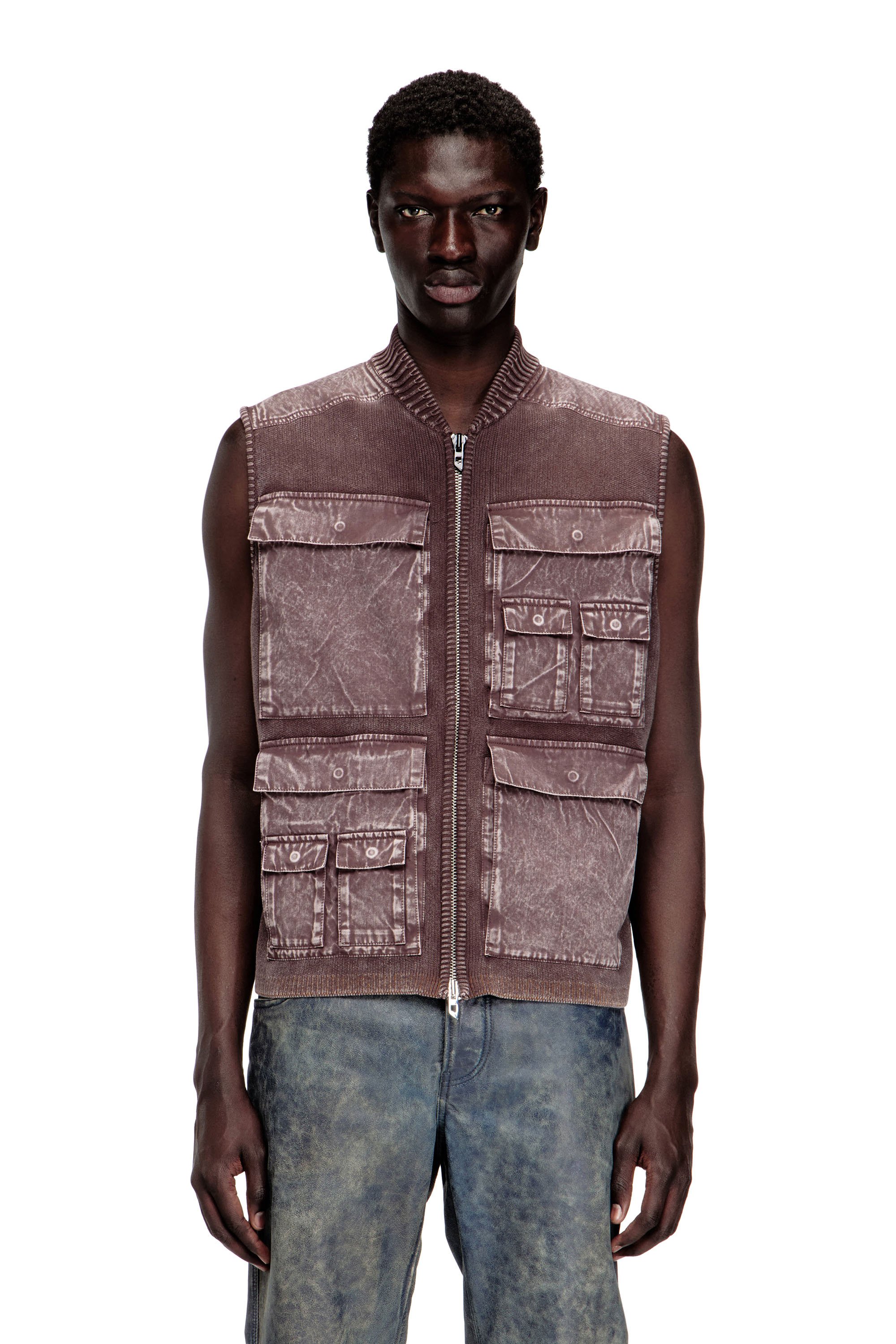 Diesel - K-GIULIUS, Man's Zip-up knitted vest with cargo pockets in null - 1
