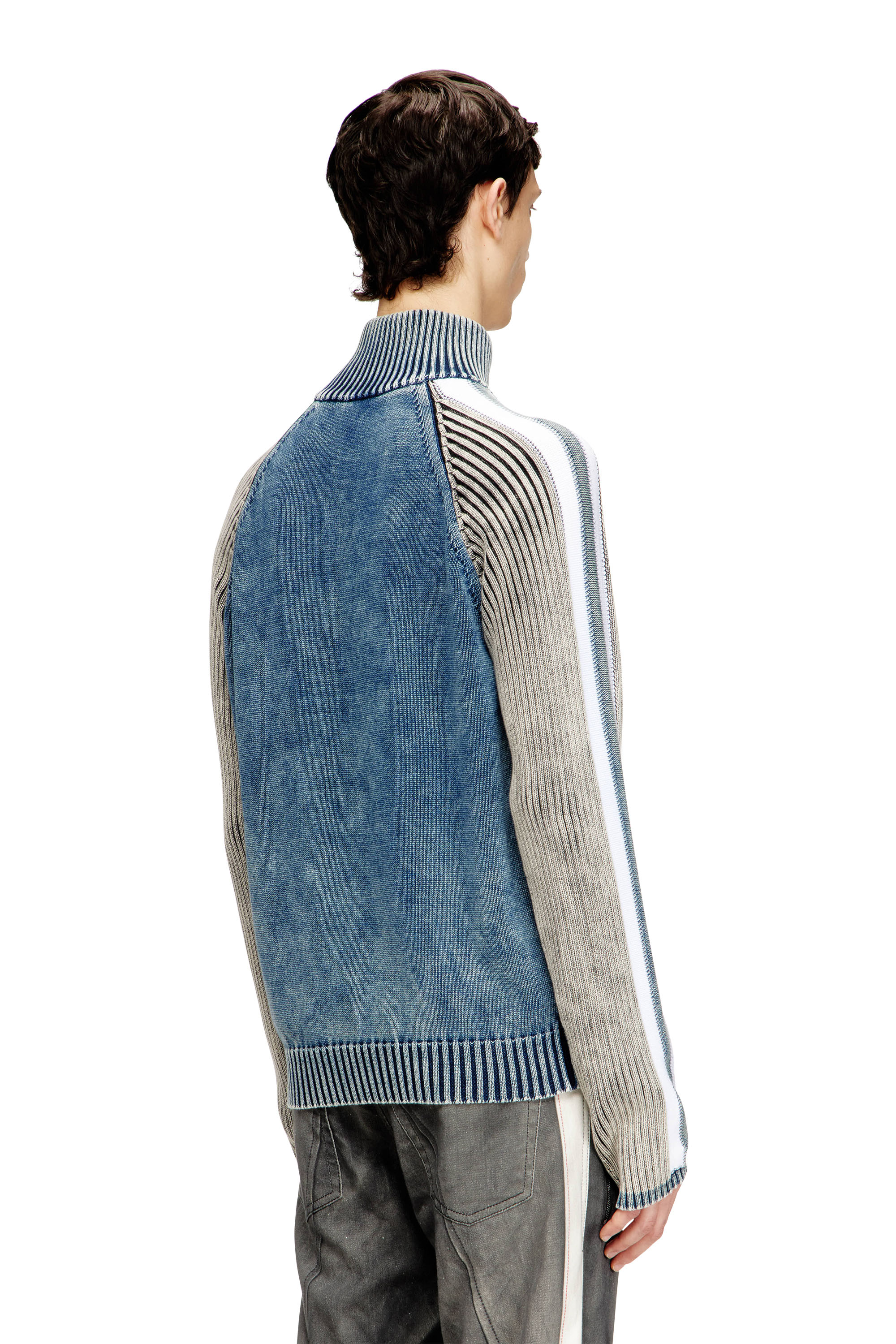 Diesel - K-HERONIMO, Man's Zip-up cardigan with sporty bands in Blue/Grey - 4