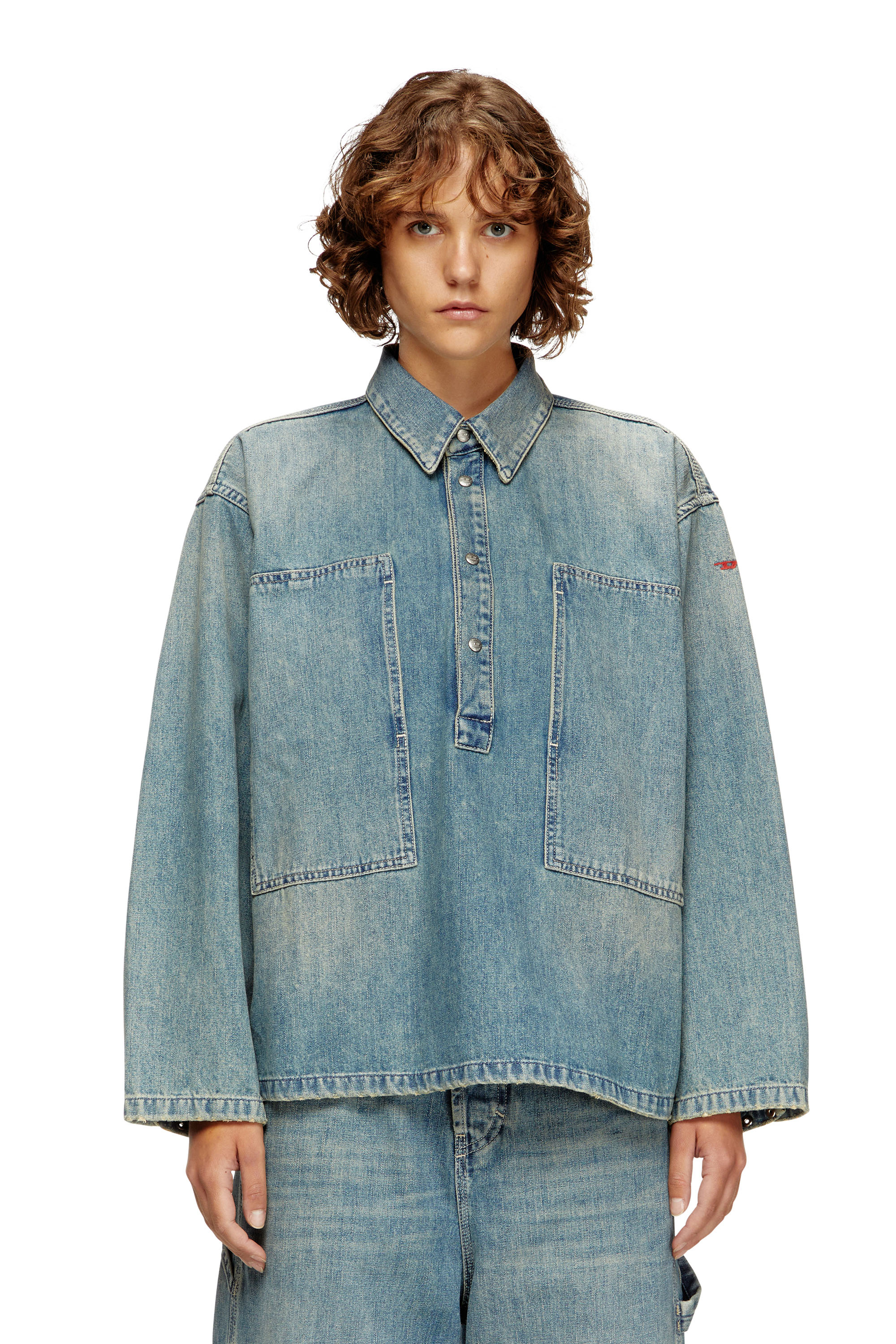 Diesel - DE-PRISS, Female's Henley top in utility-style denim in Light Blue - 1