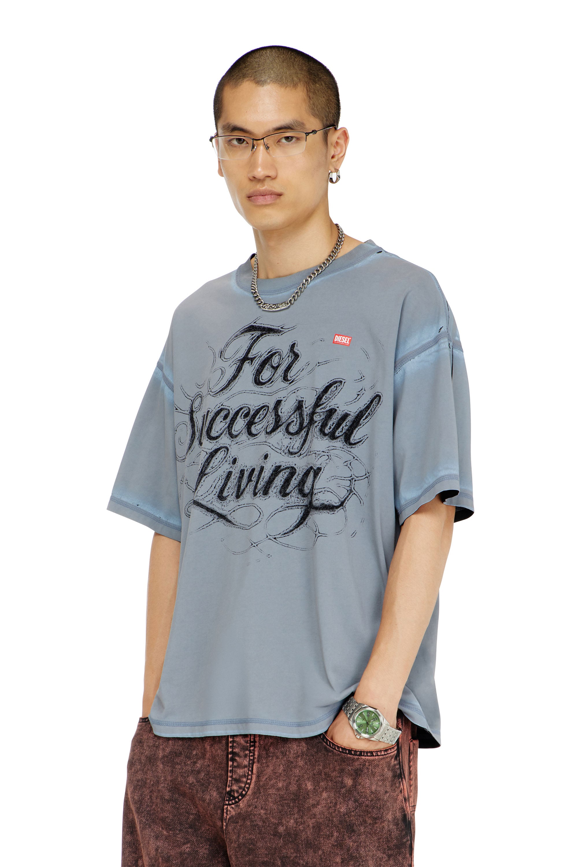 Diesel - T-BOXT-AA8, T-shirt avec imprim&eacute; For Successful Living Homme in Gris - 1