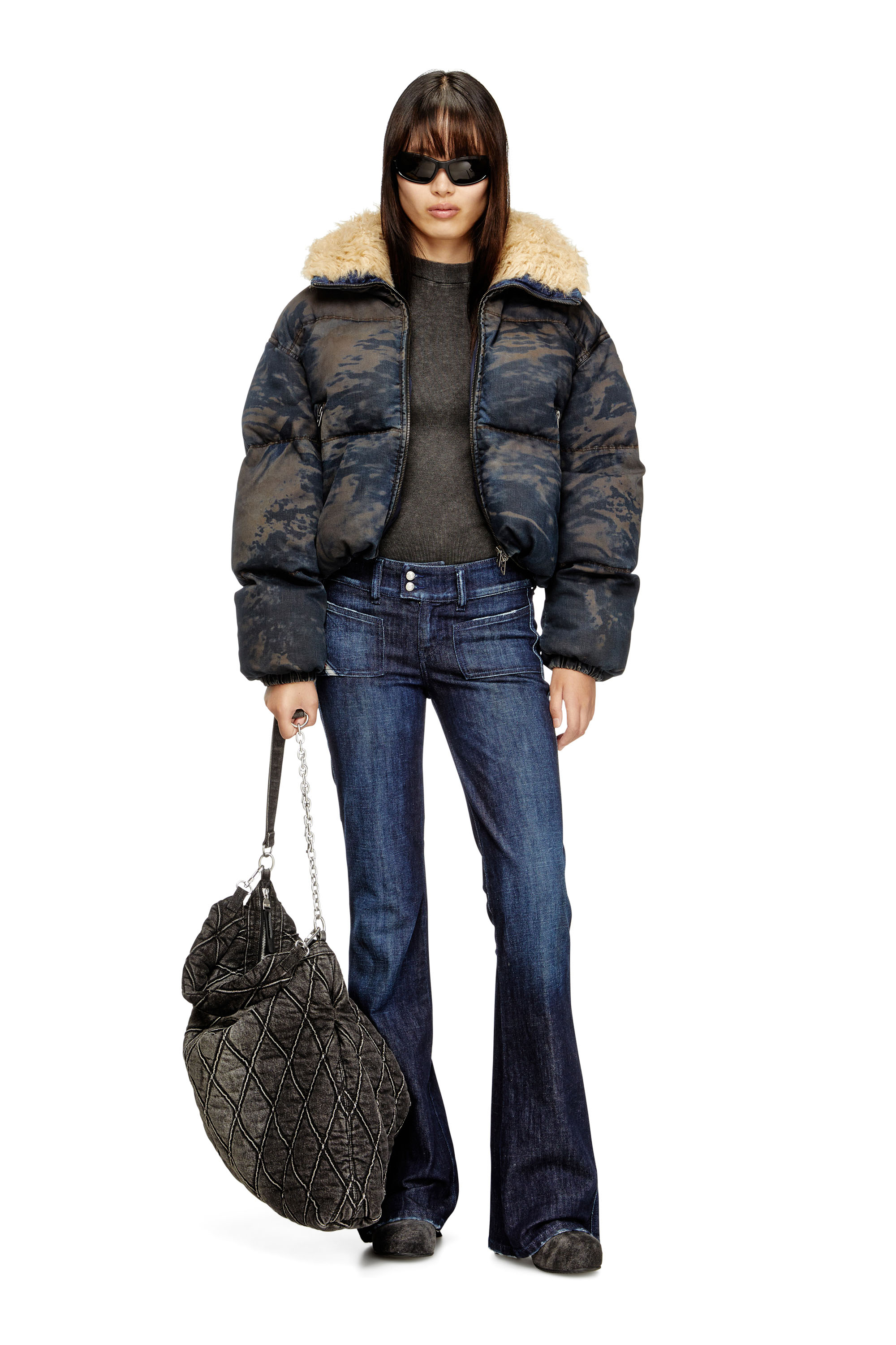 Diesel - W-AVES-FUR, Doudoune à capuche en denim camouflage effet sali Femme in Polychrome - 2