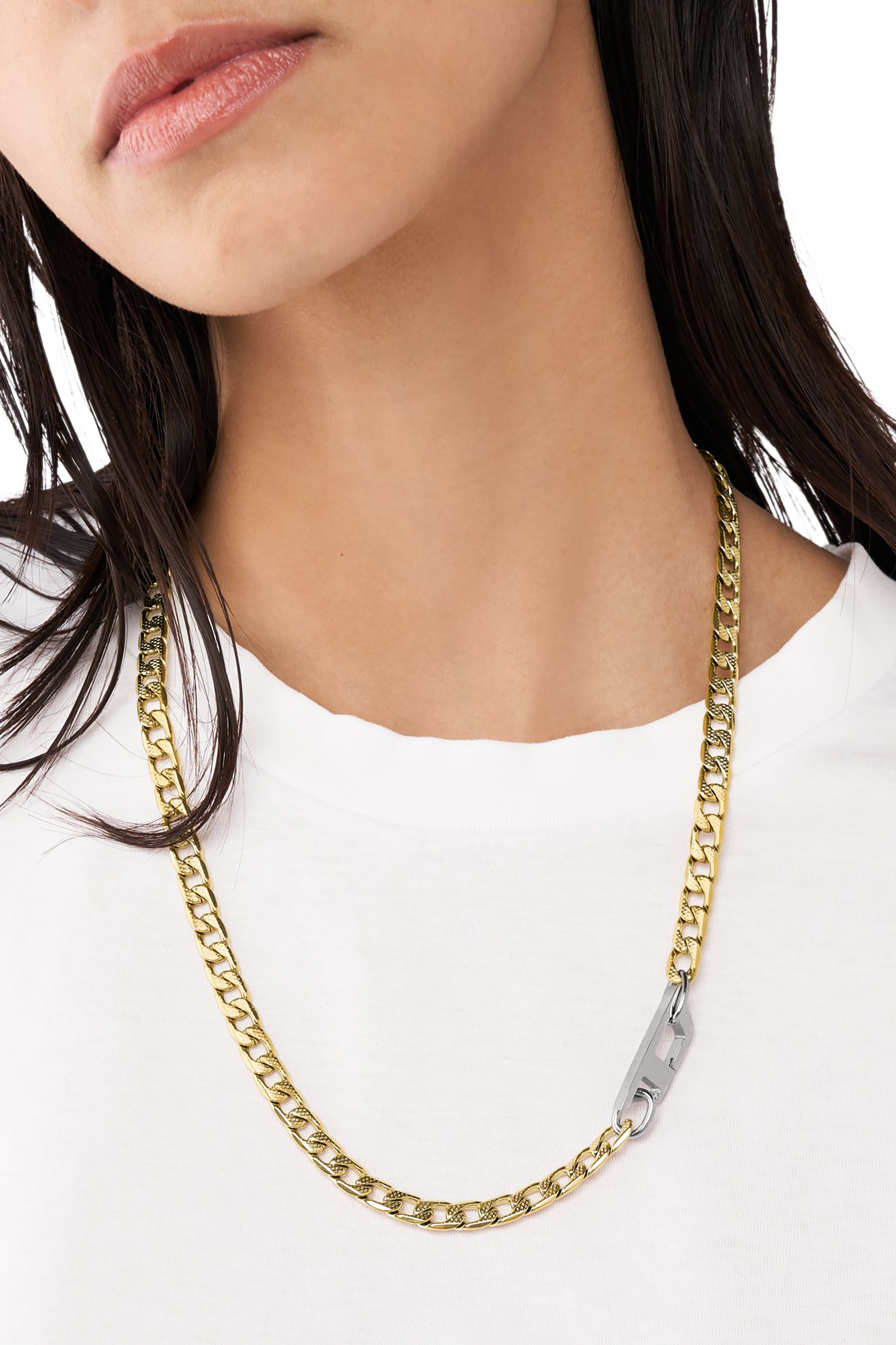 Diesel - DX1438, Unisex's D Logo Two-Tone Chain Necklace in Gold - 4