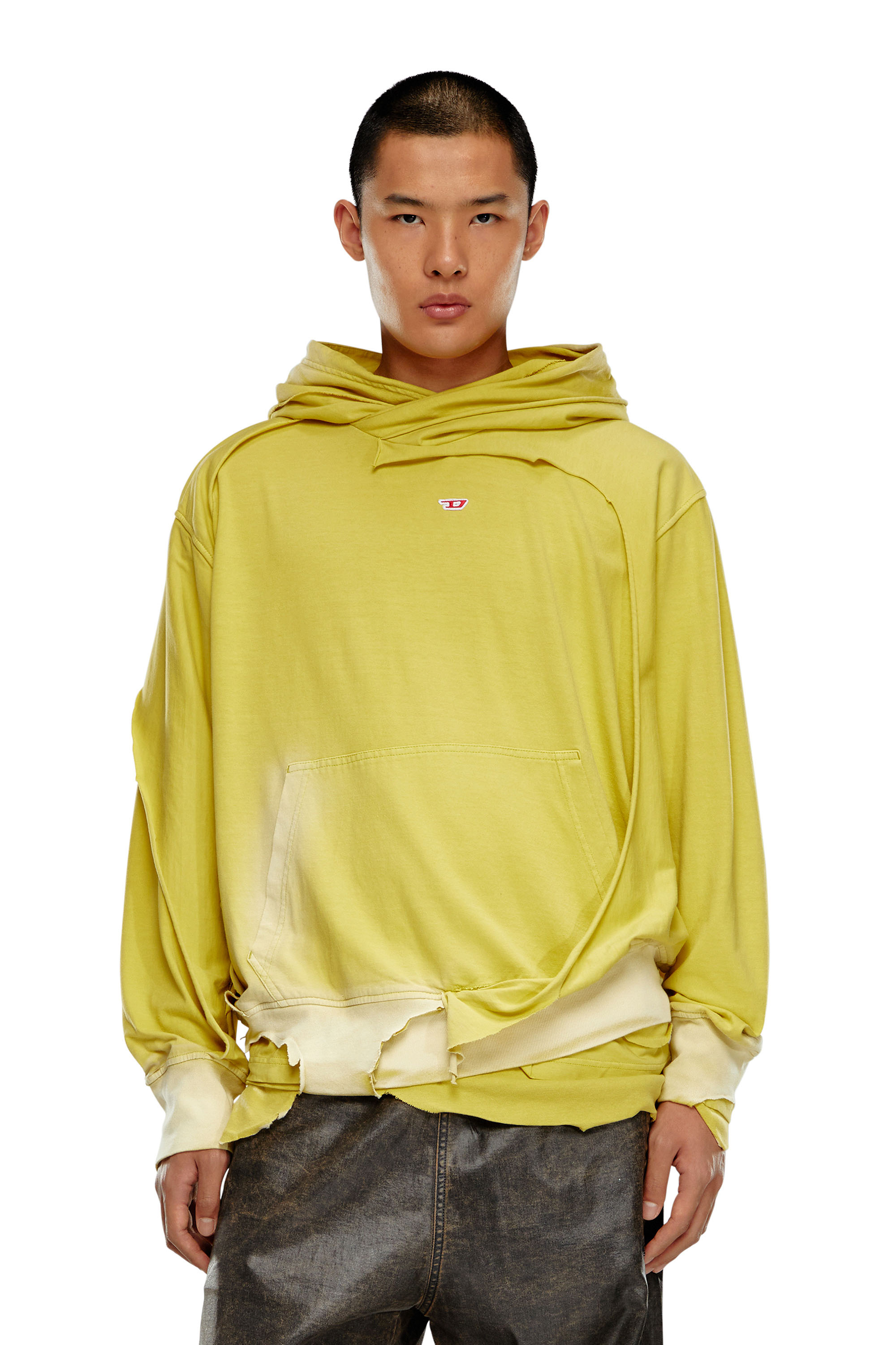 Men's Hoodie with destroyed peel-off effect | Yellow | Diesel