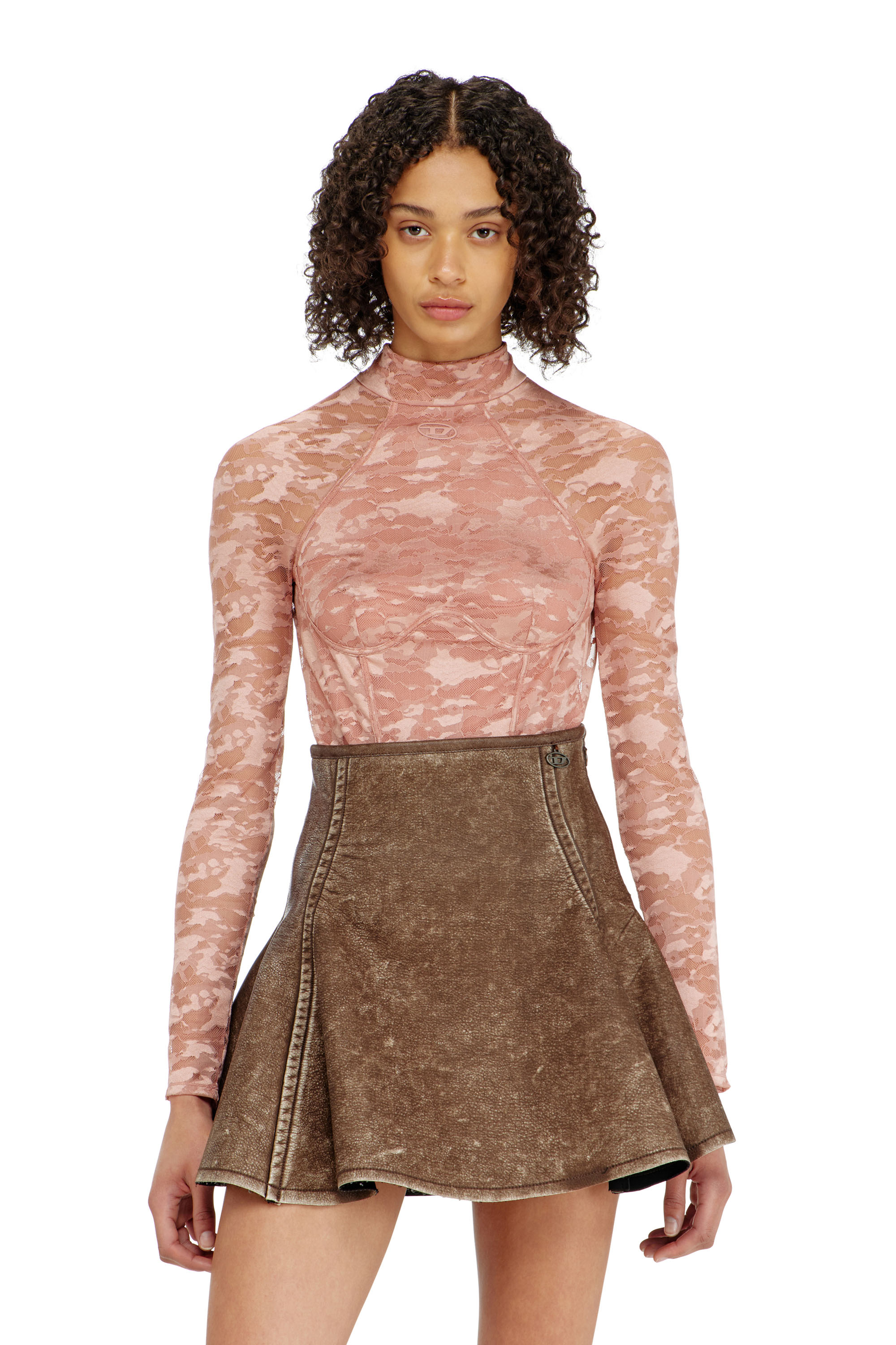 Diesel - VIVIAN-UTLT, Woman's Bodysuit in nylon lace with open back in Nude - 1