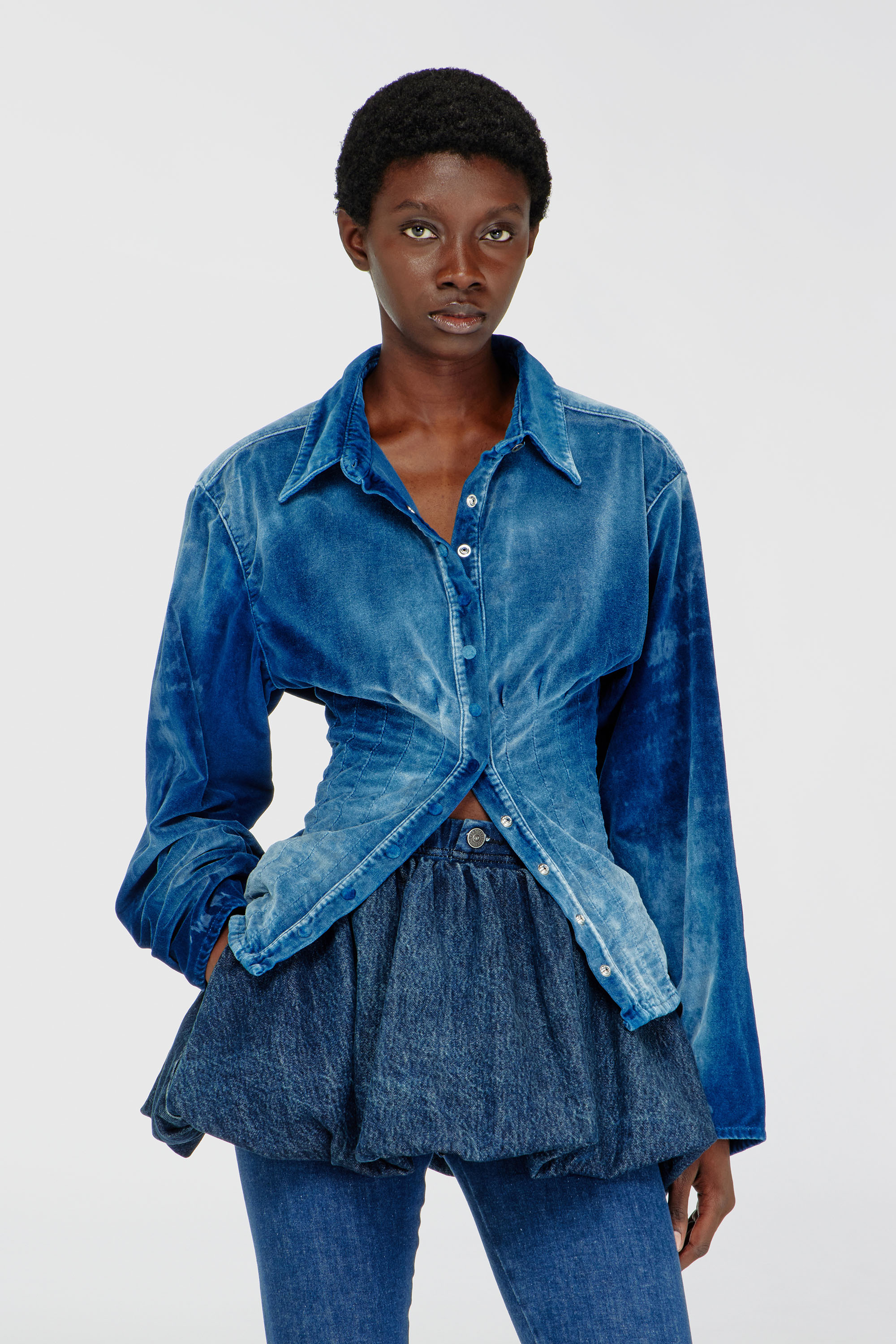 Diesel - DE-SINDI-FSJ, Female's Shirt in velvet denim in Dark Blue - 3