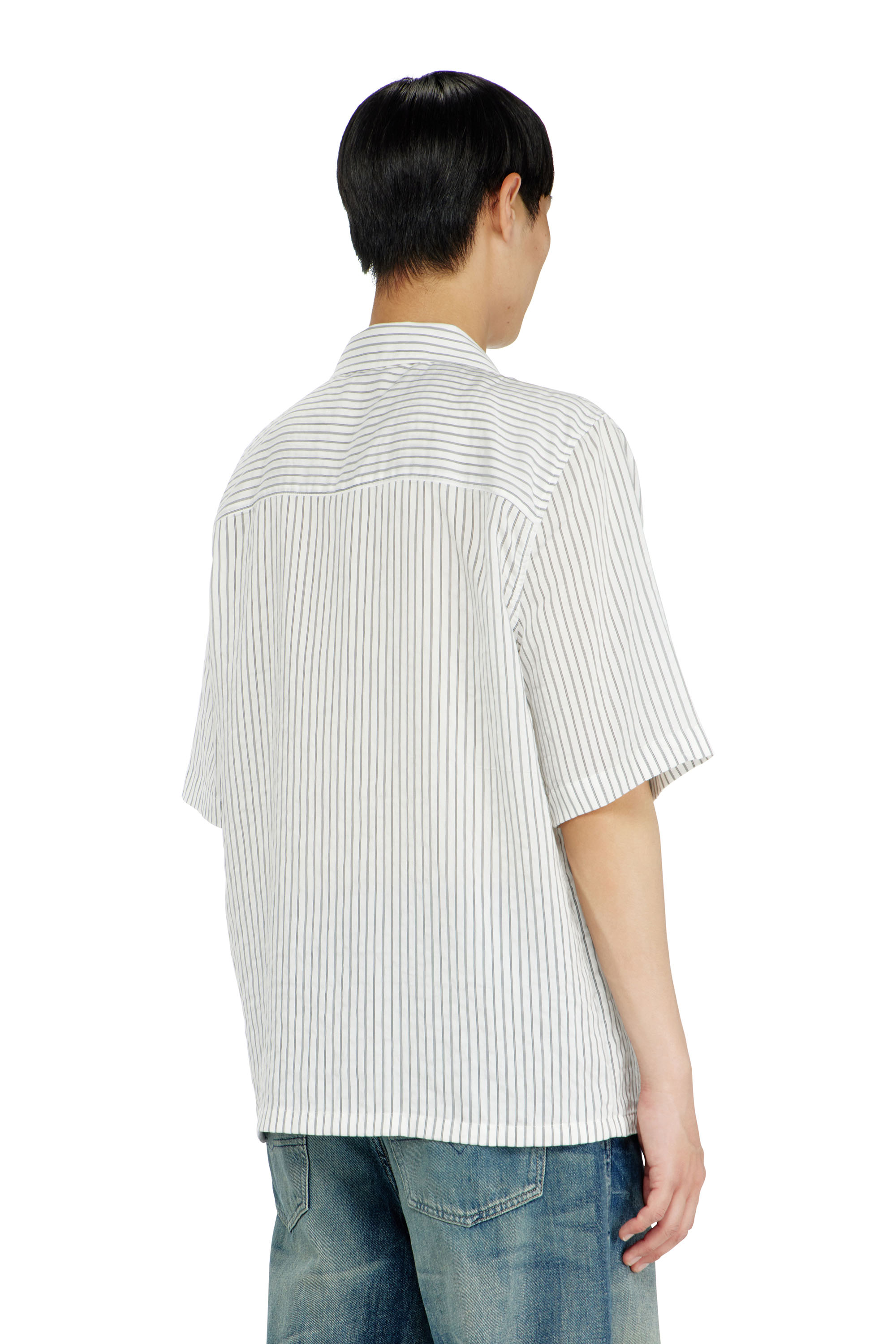 Diesel - S-MAC-EFBV, Male's Half-sleeve shirt in pinstripe modal in White/Grey - 4