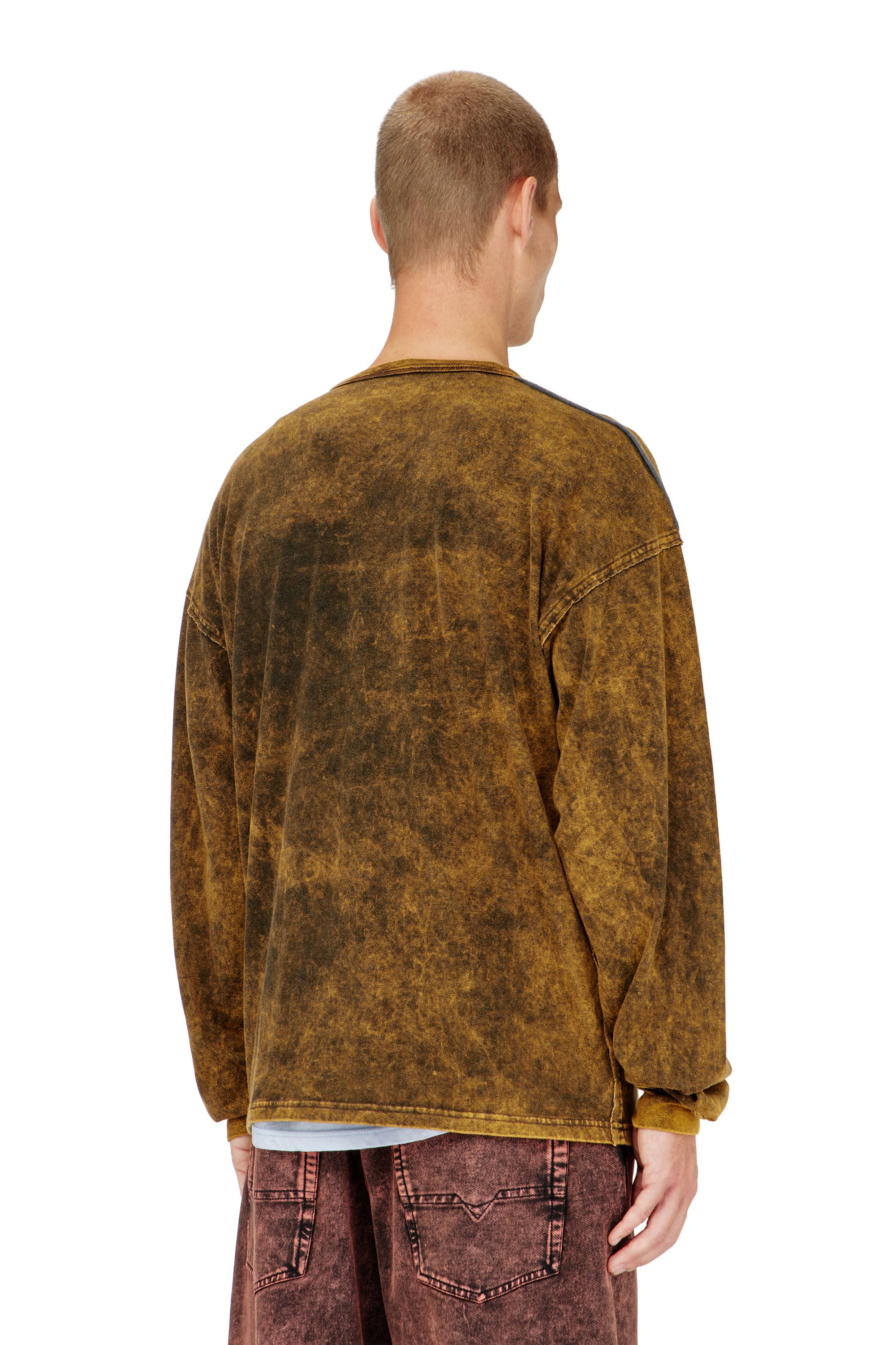Diesel - T-BOXT-LS-RAW, Man's Acid-wash long-sleeve T-shirt with frayed details in Brown - 4