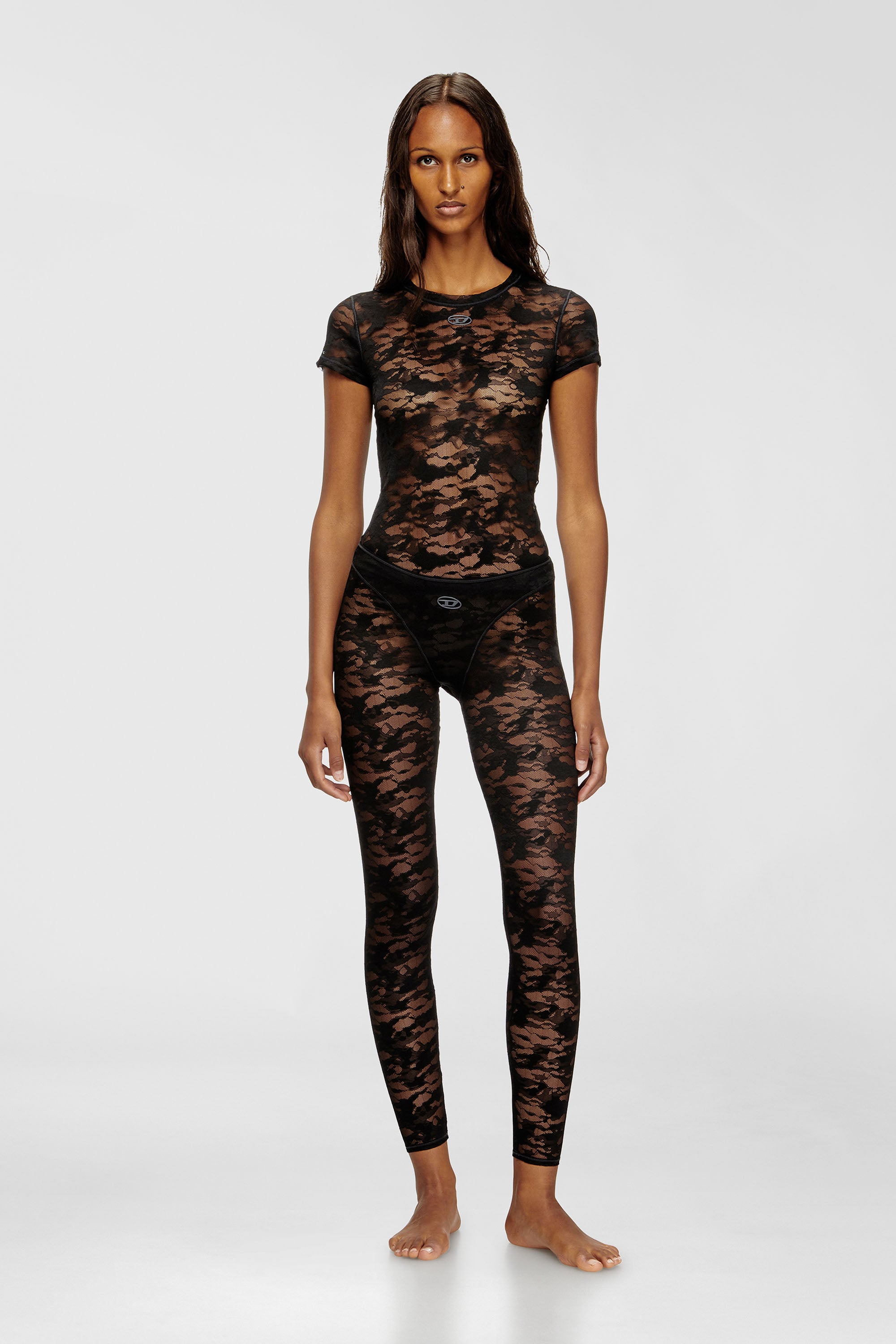 Diesel - CLAIRE-UTLT, Leggings de encaje de camuflaje Mujer in Negro - 2