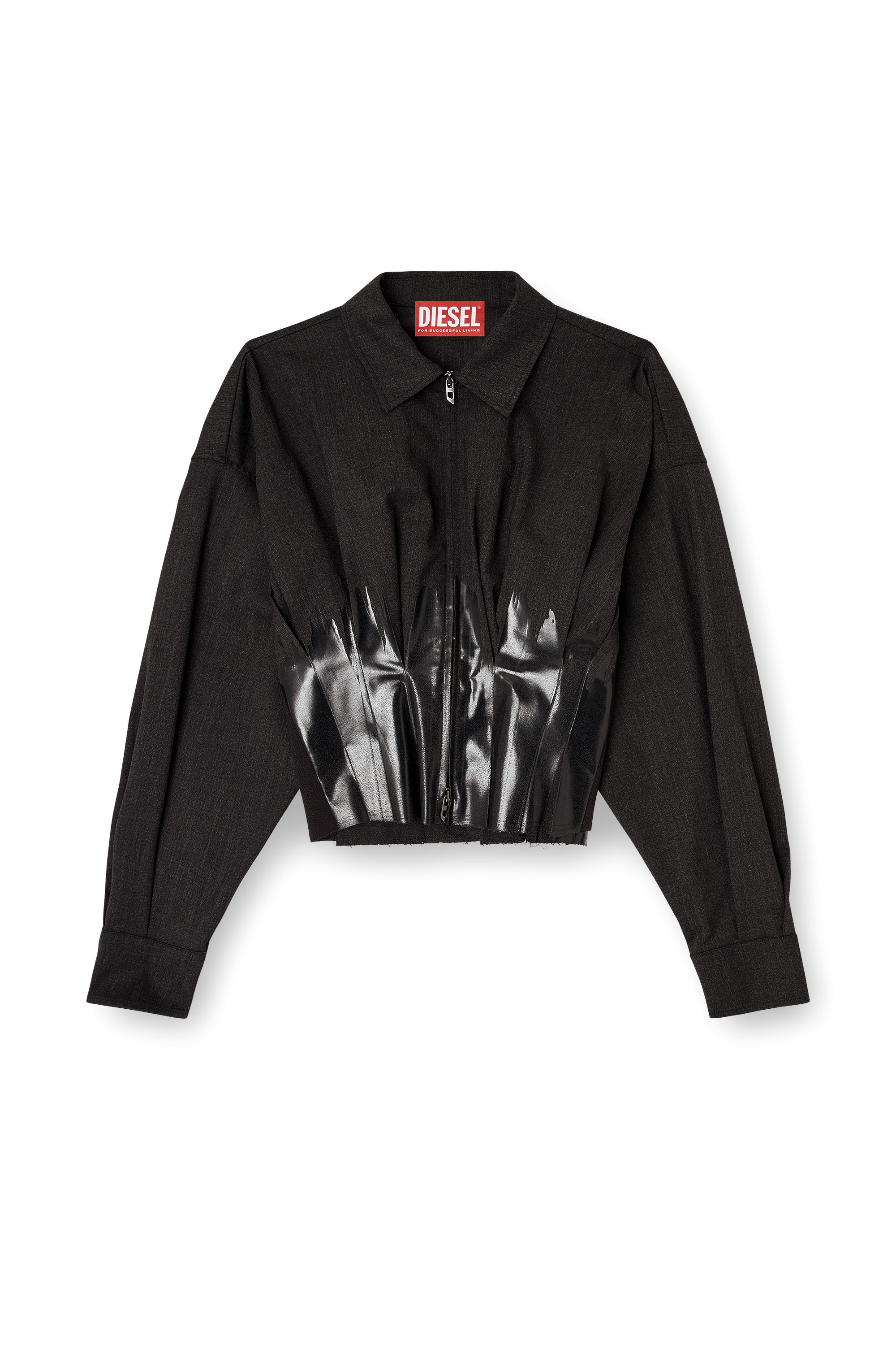 Diesel - G-ANBU, Female's Tailoring shirt-jacket with coated pleats in Black - 3