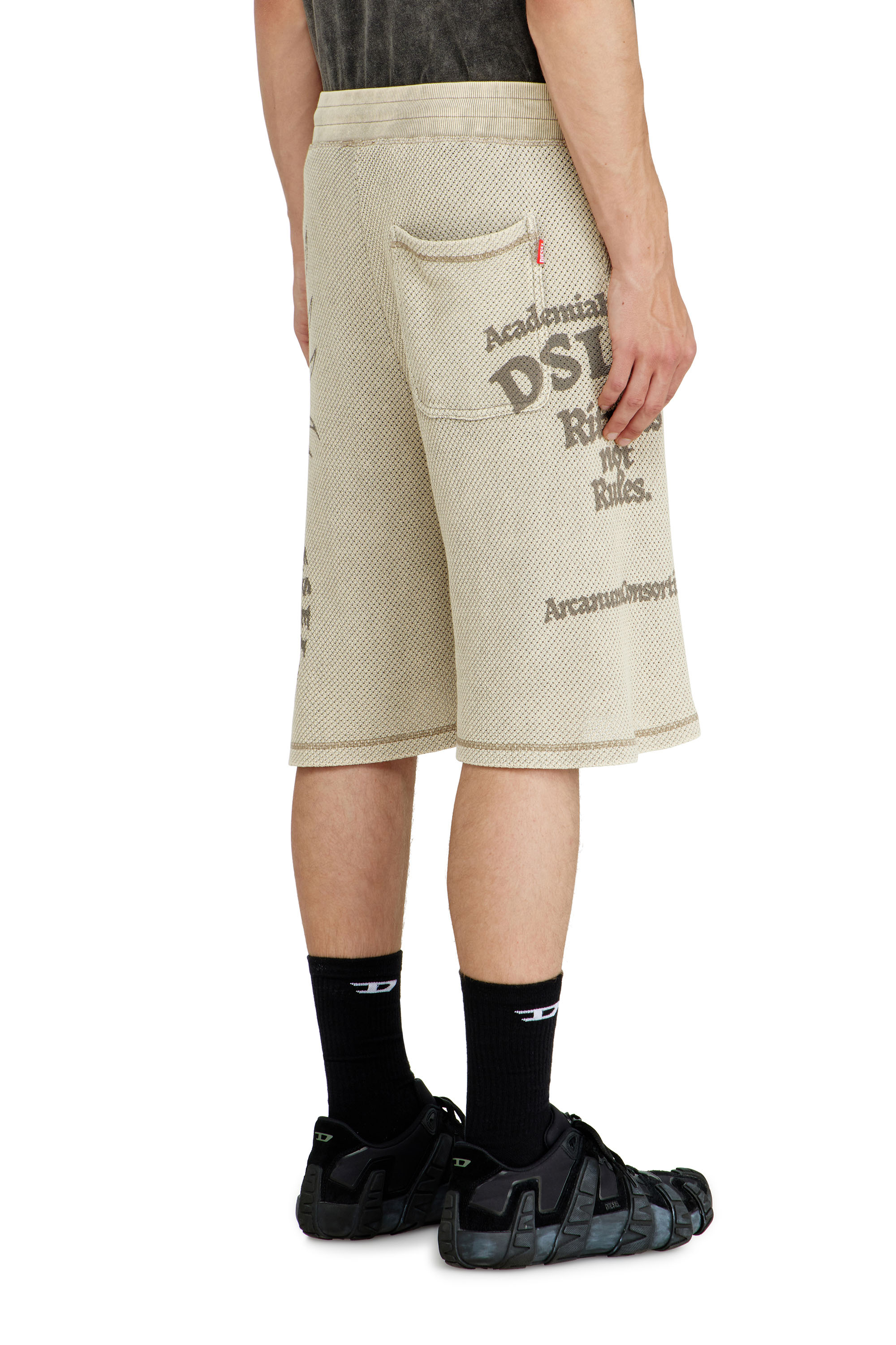 Diesel - P-ERRY, Male's Mesh cotton sweatshorts with prints in Beige - 3